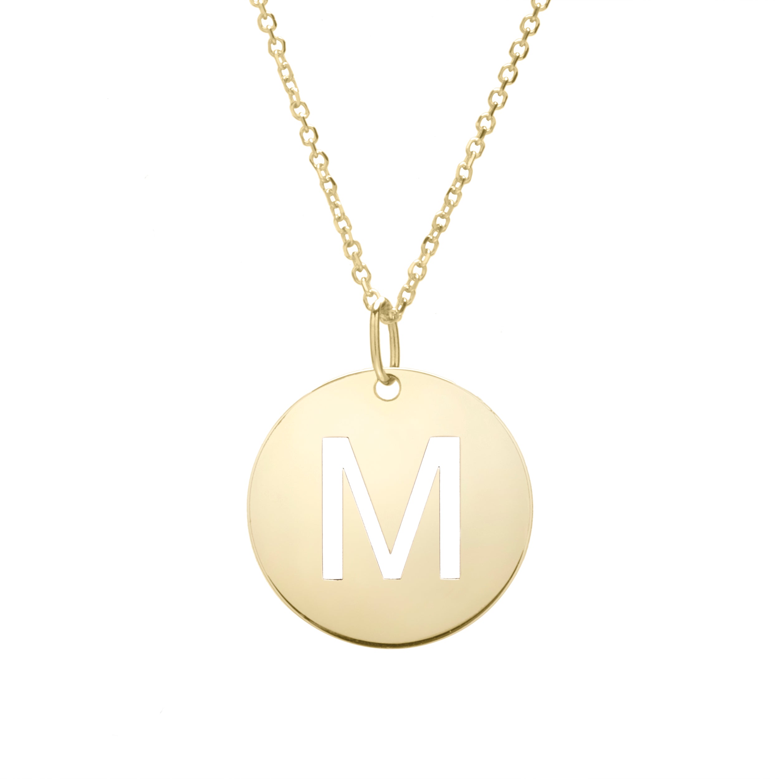 14K Gold Initial Disc Pendant Necklace: 16-18" Extendable