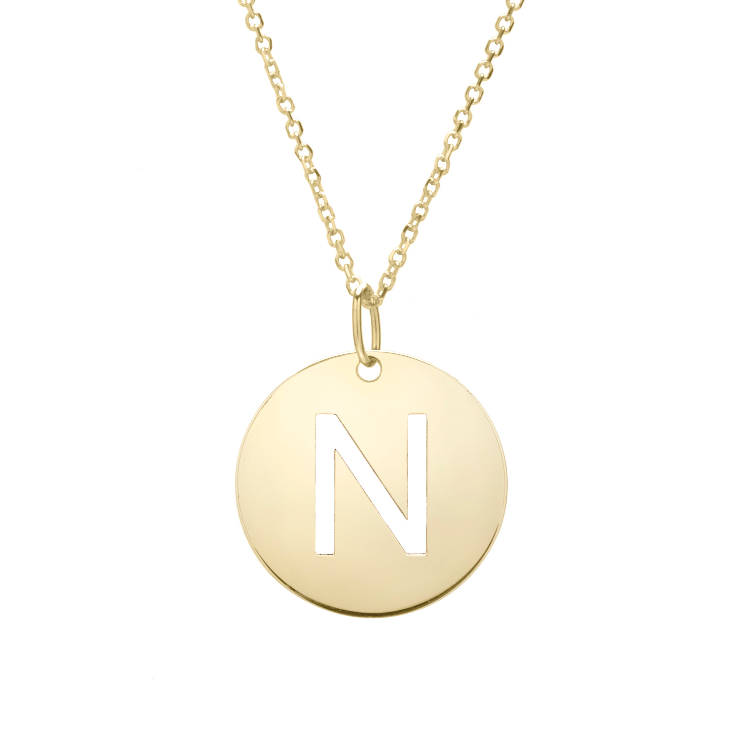 14K Gold Initial Disc Pendant Necklace: 16-18" Extendable