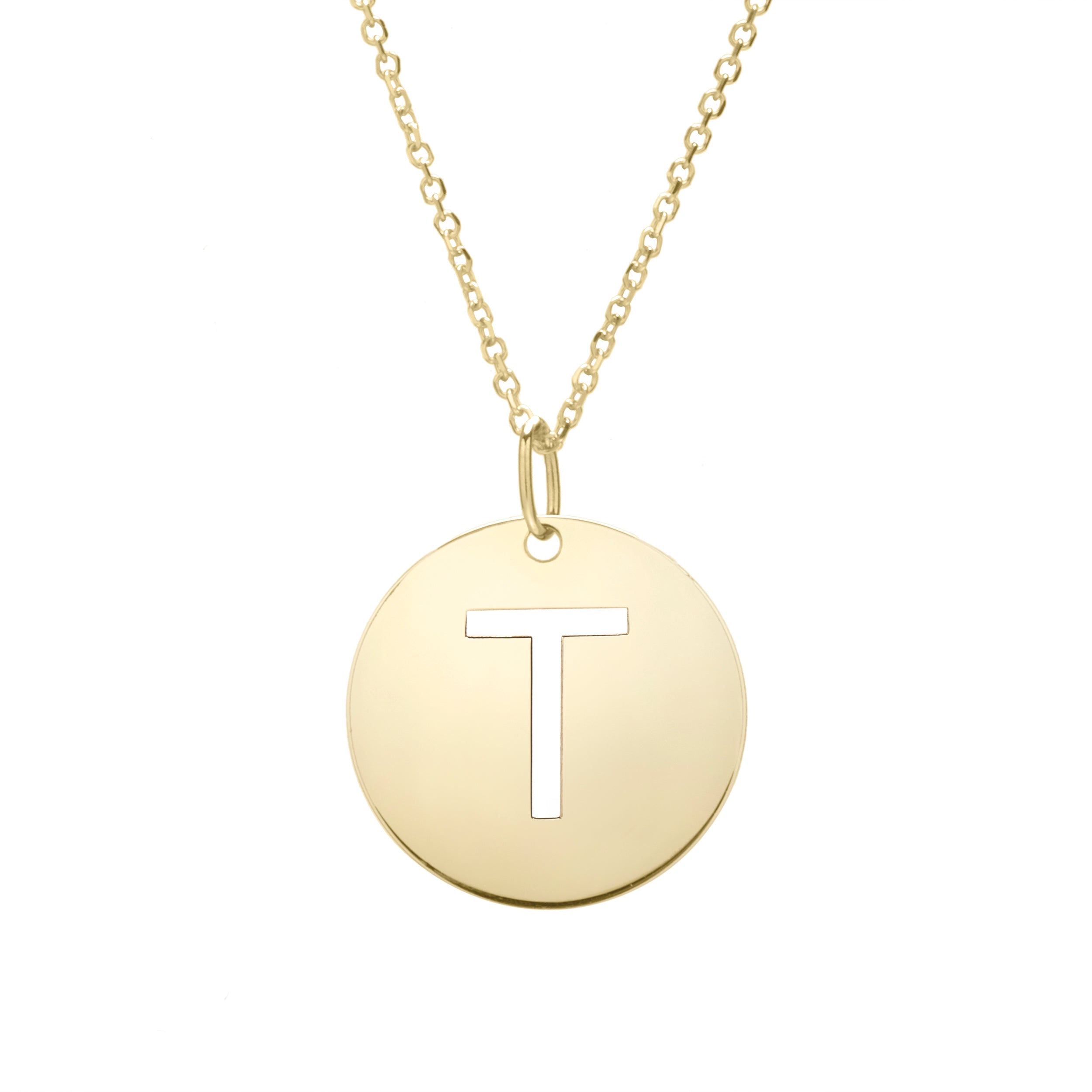 14K Gold Initial Disc Pendant Necklace: 16-18" Extendable