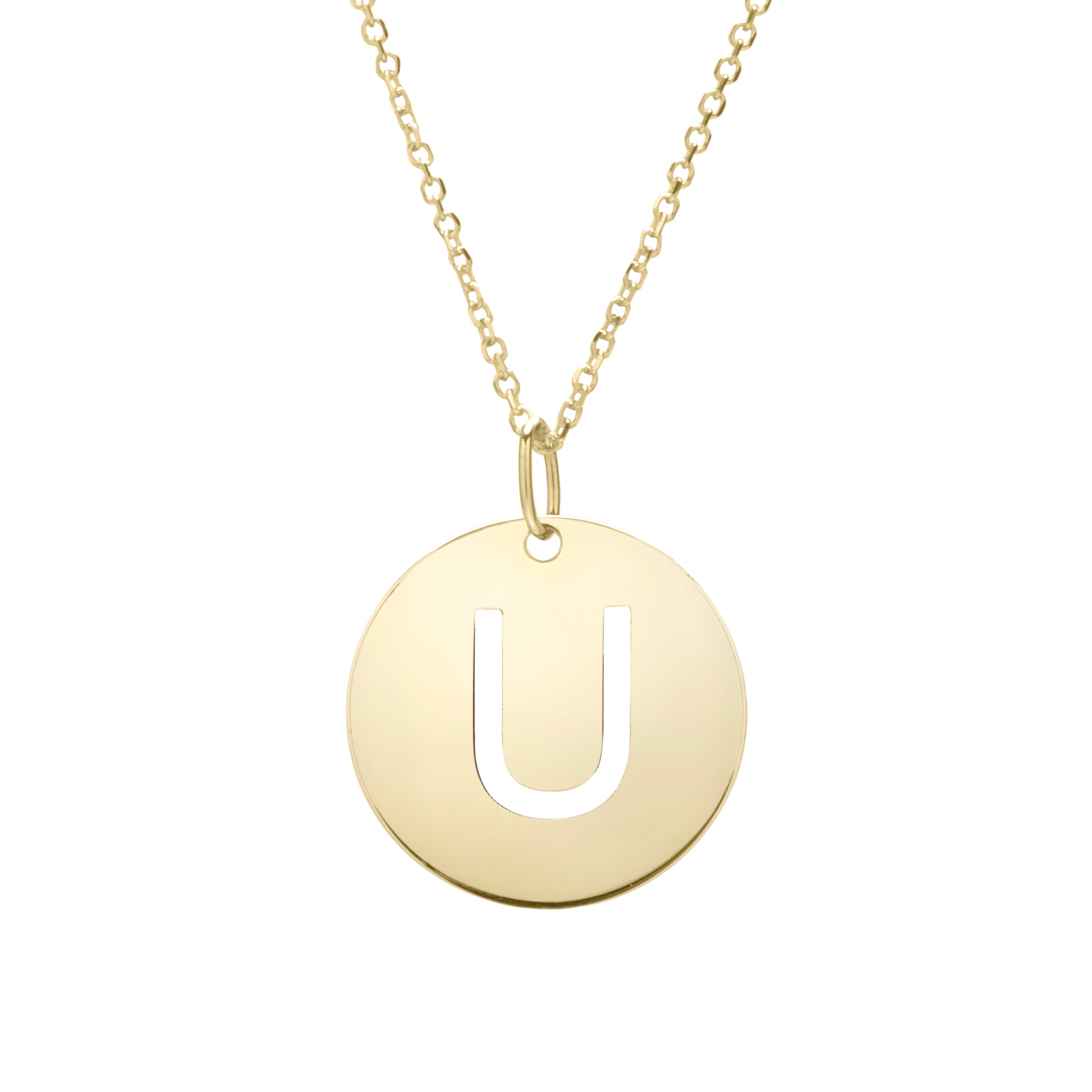 14K Gold Initial Disc Pendant Necklace: 16-18" Extendable