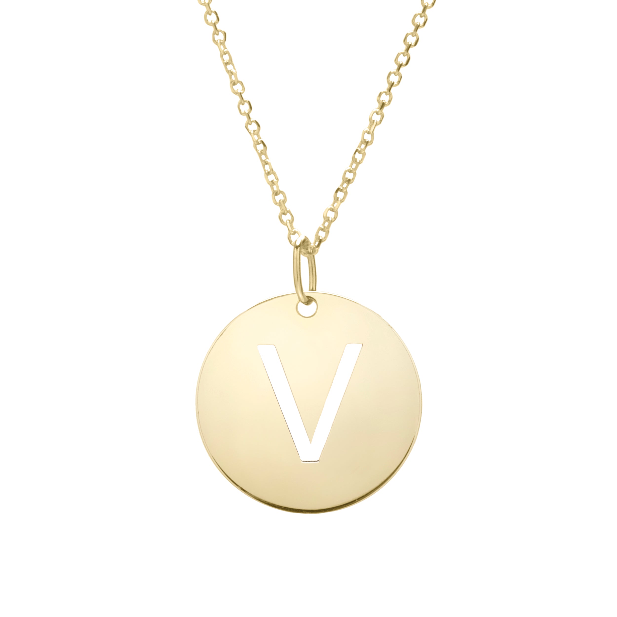 14K Gold Initial Disc Pendant Necklace: 16-18" Extendable