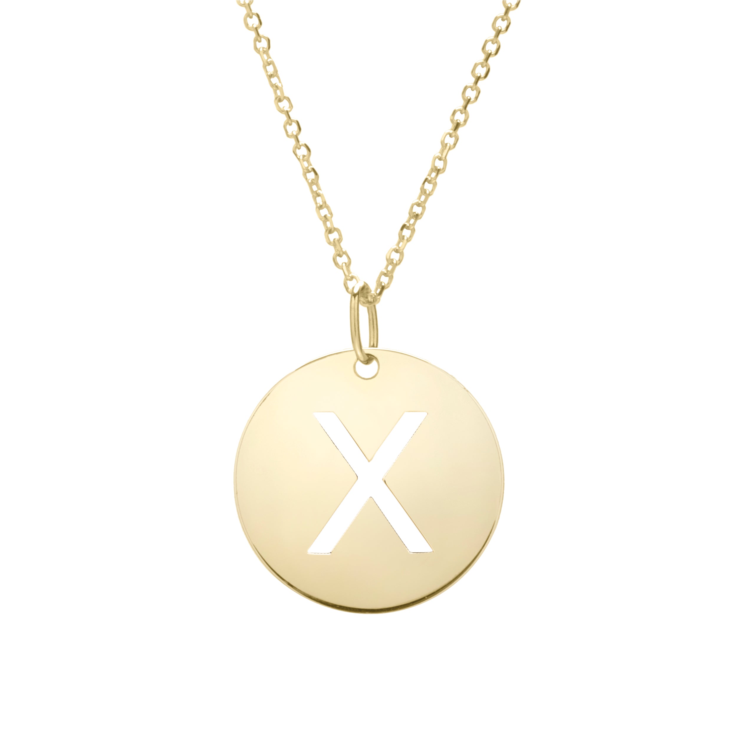 14K Gold Initial Disc Pendant Necklace: 16-18" Extendable