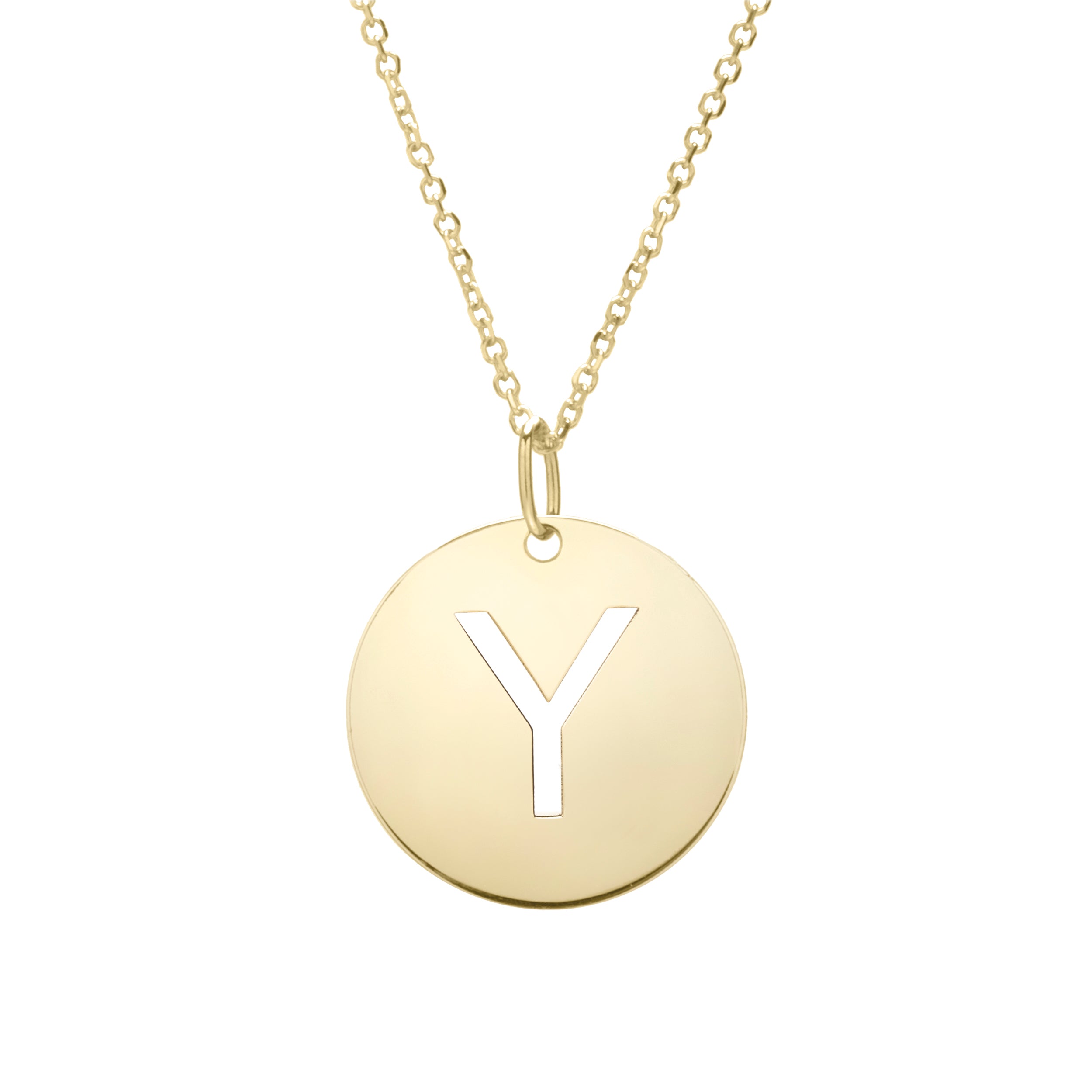 14K Gold Initial Disc Pendant Necklace: 16-18" Extendable