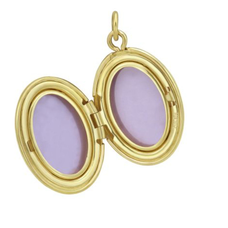 14K Gold & Diamond Oval Locket Pendant