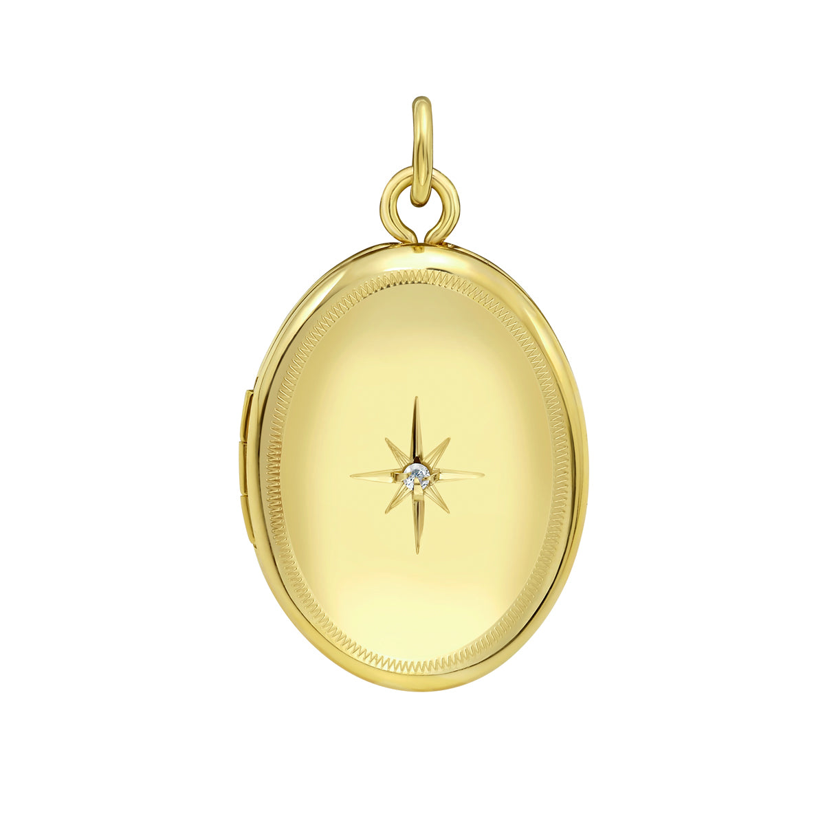 14K Gold & Diamond Oval Locket Pendant