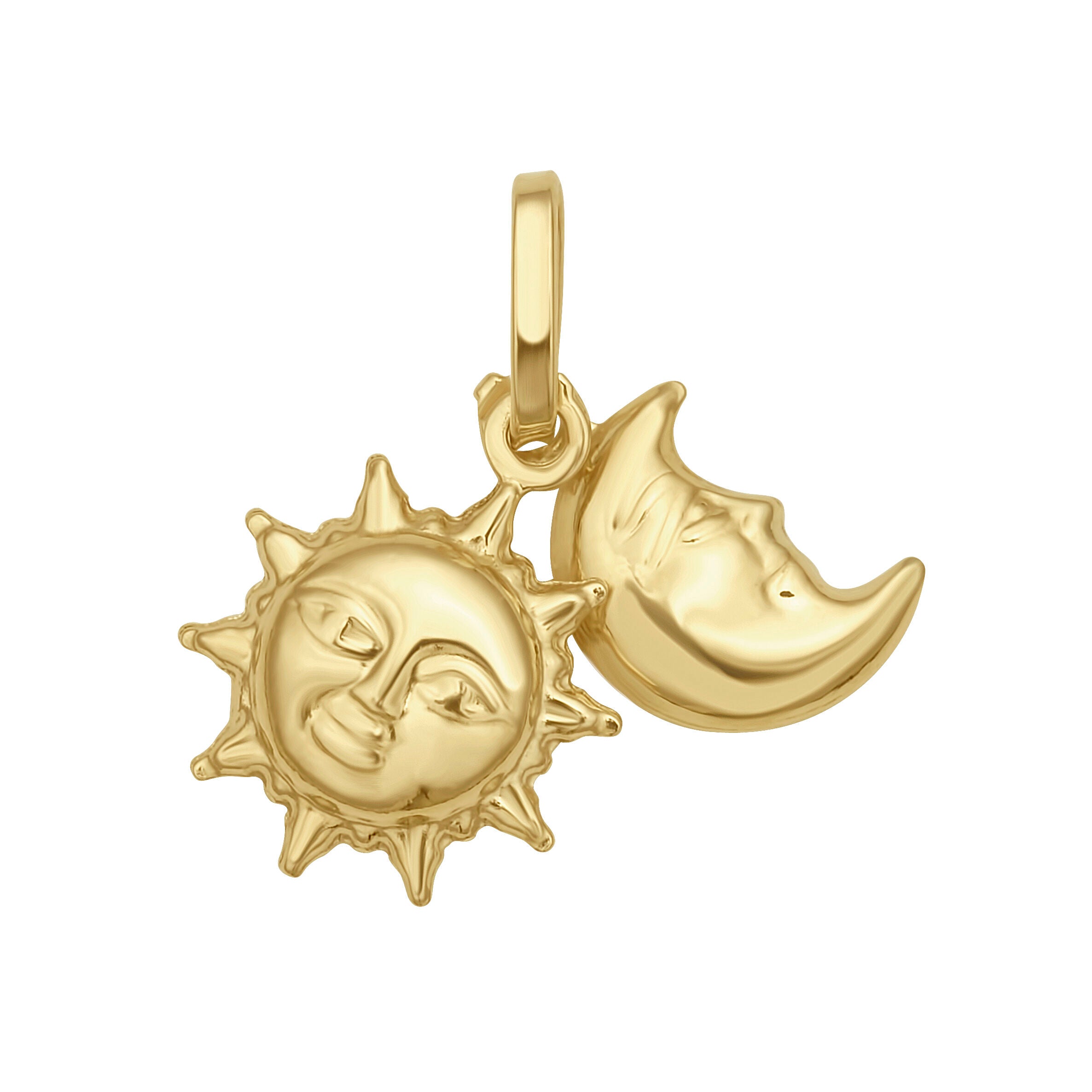14K Gold Sun & Moon Charm Pendant