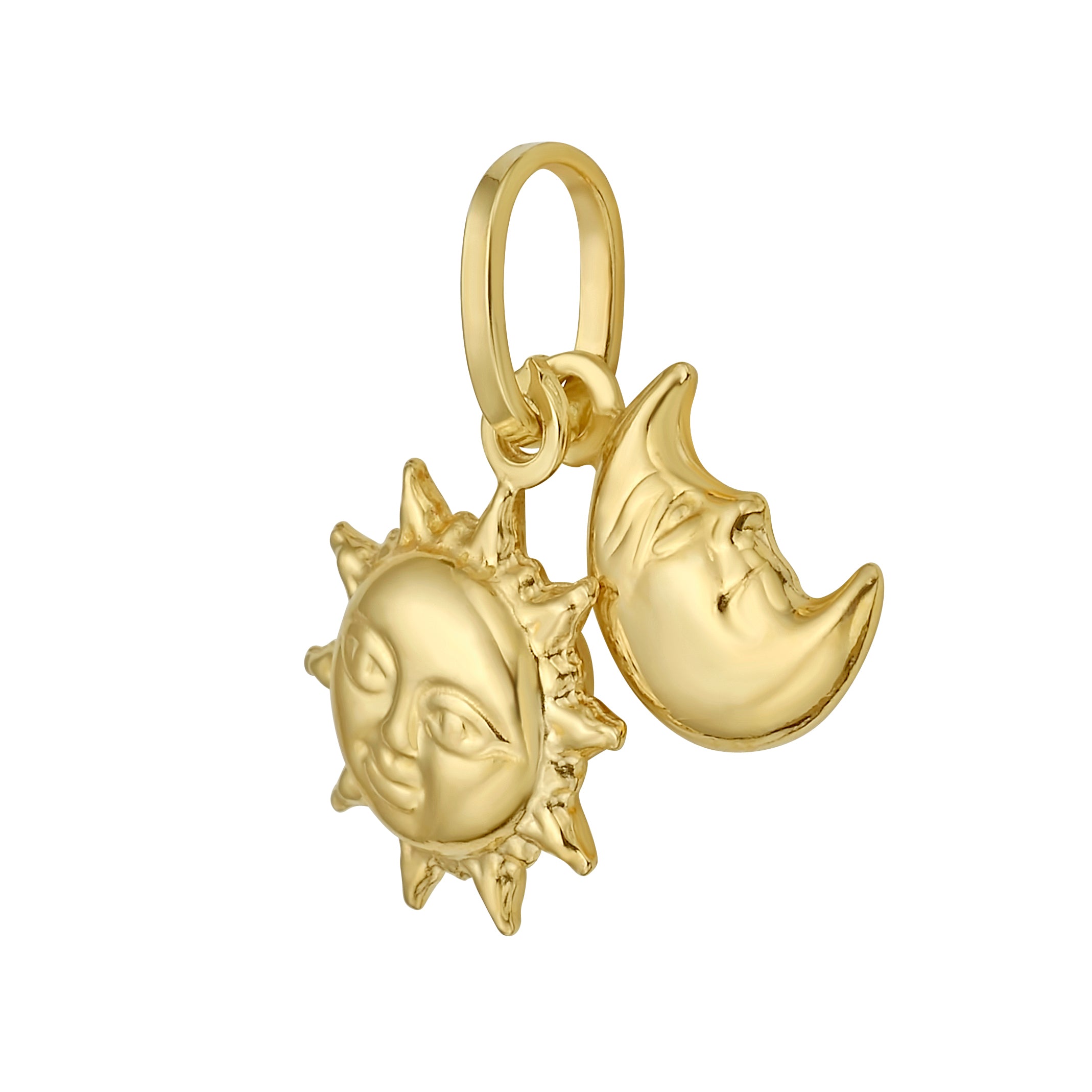 14K Gold Sun & Moon Charm Pendant