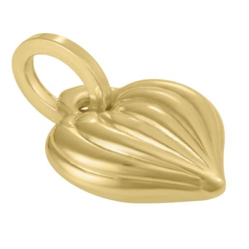 14K Gold Puffy Ribbed Heart Charm Pendant