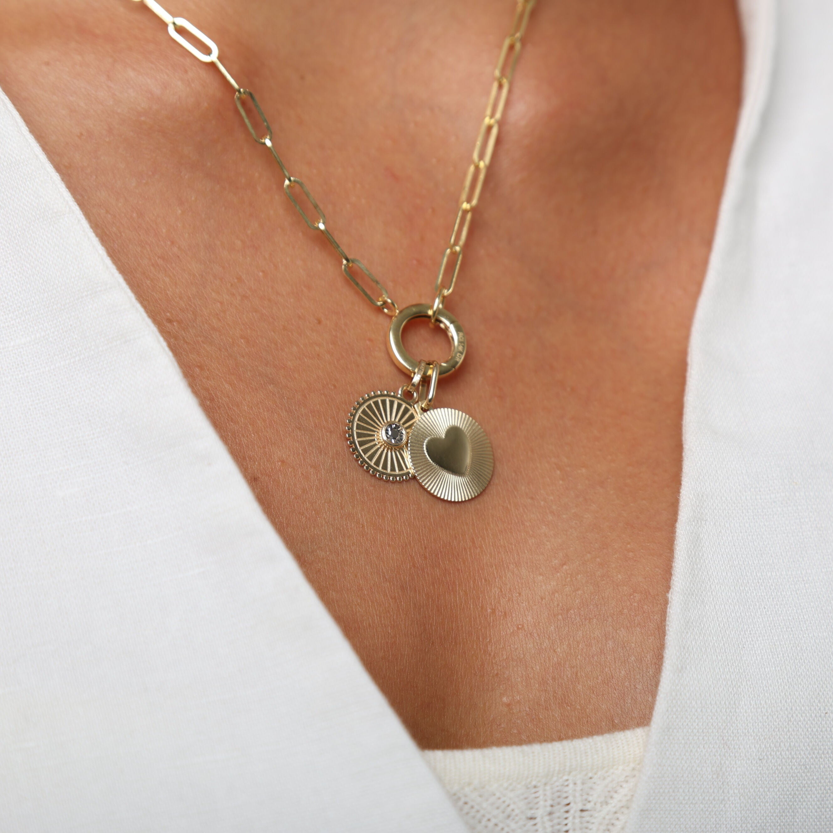 14K Gold & Solitaire Diamond Disc Charm Pendant