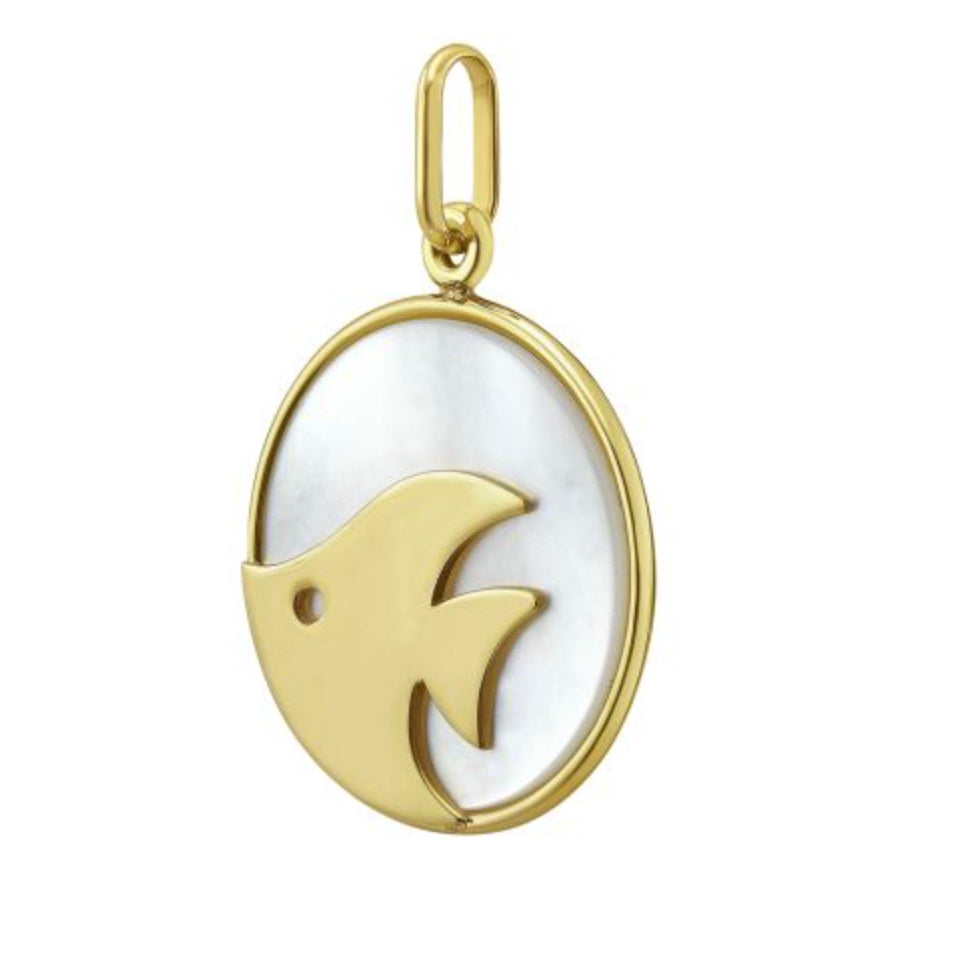 14K Gold & Mother Of Pearl Fish Charm Pendant