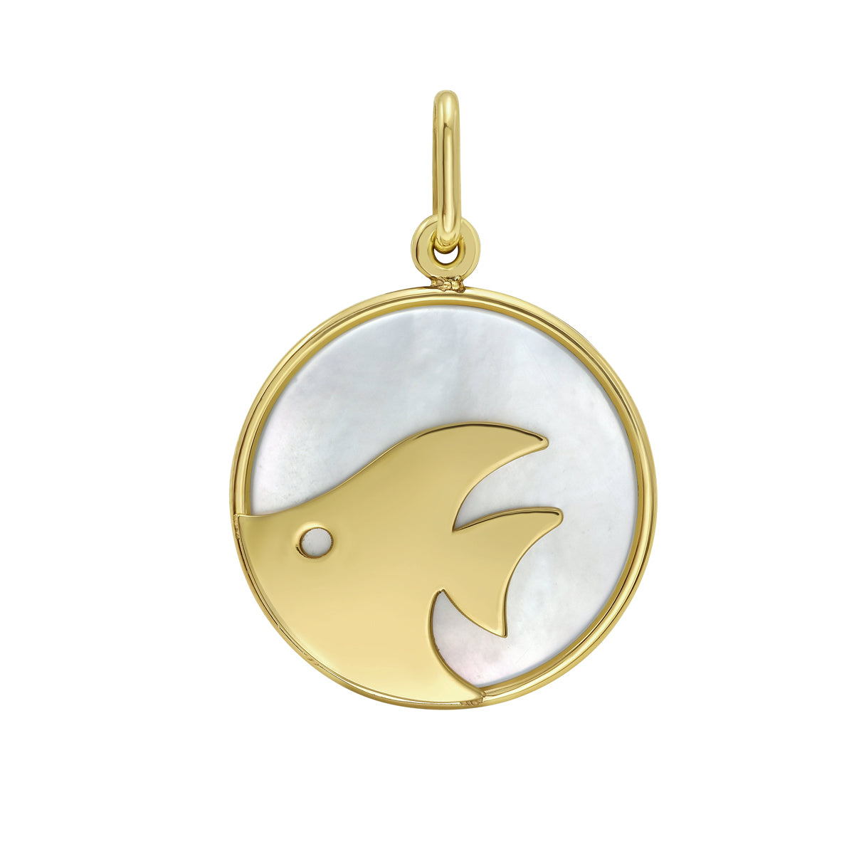 14K Gold & Mother Of Pearl Fish Charm Pendant