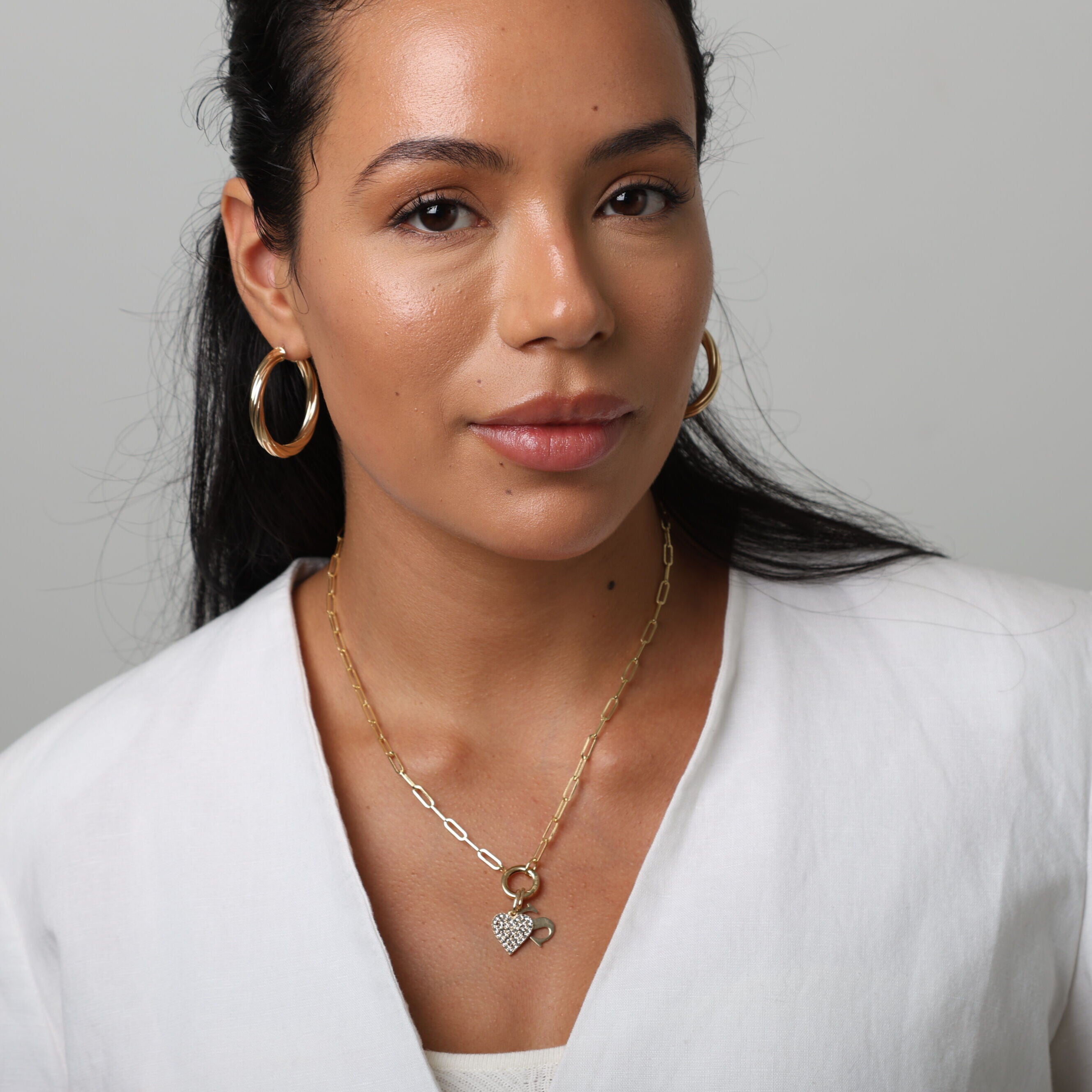 14K Two Tone Gold Heart Charm Pendant: Diamond Cut