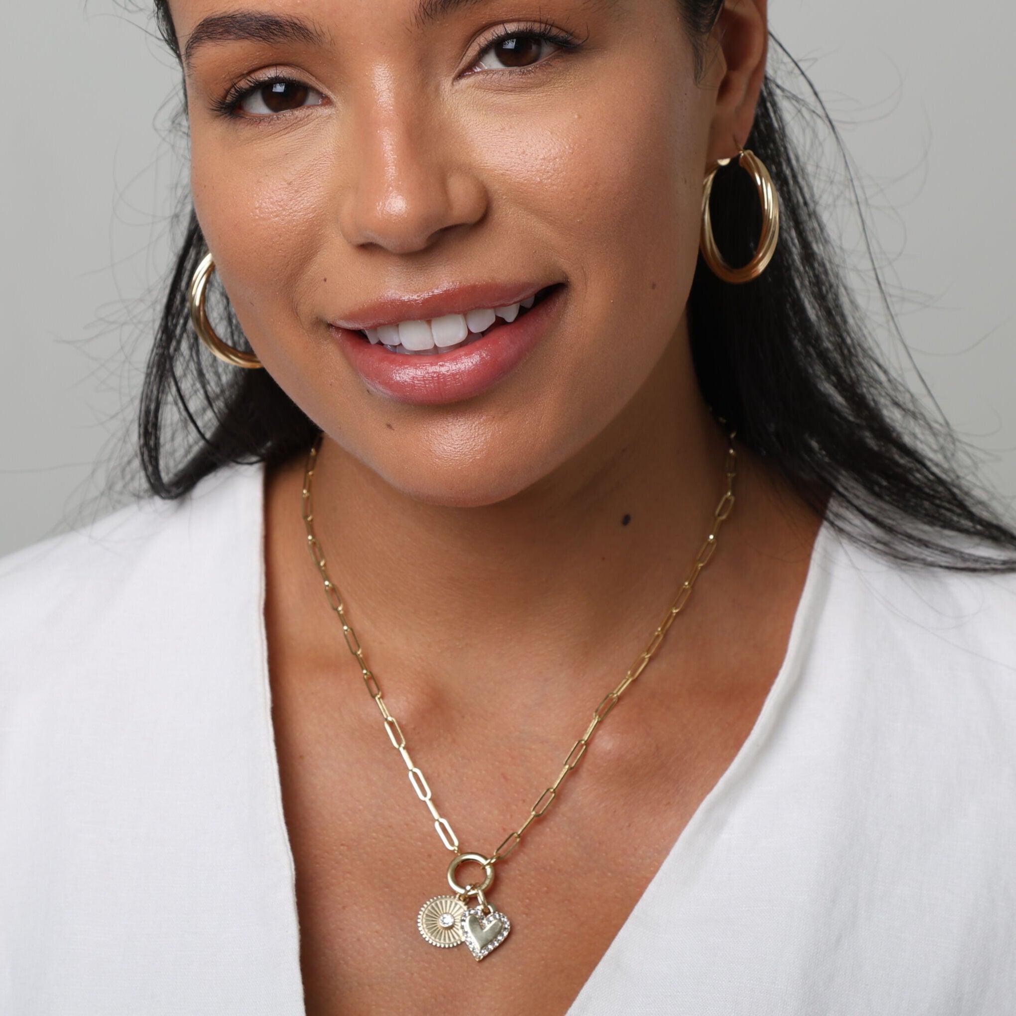 14K Two Tone Gold Heart Charm Pendant: Diamond Cut & Polished