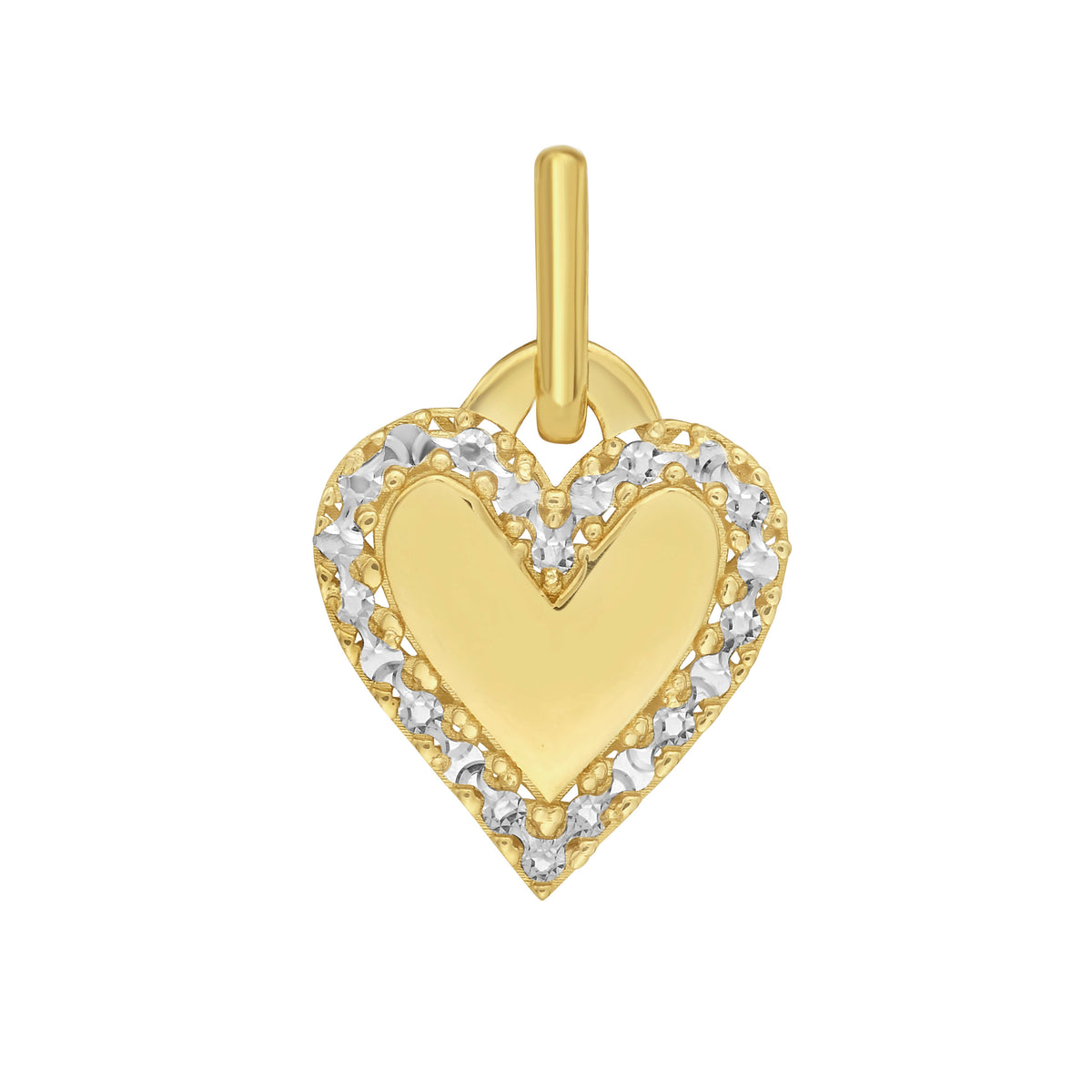 14K Two Tone Gold Heart Charm Pendant: Diamond Cut & Polished