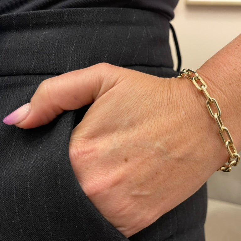 14K Gold Bold Paperclip Bracelet: 7" Rounded Design, Made In Italy