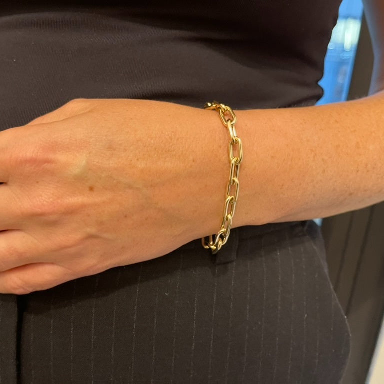 14K Gold Bold Paperclip Bracelet: 7" Rounded Design, Made In Italy