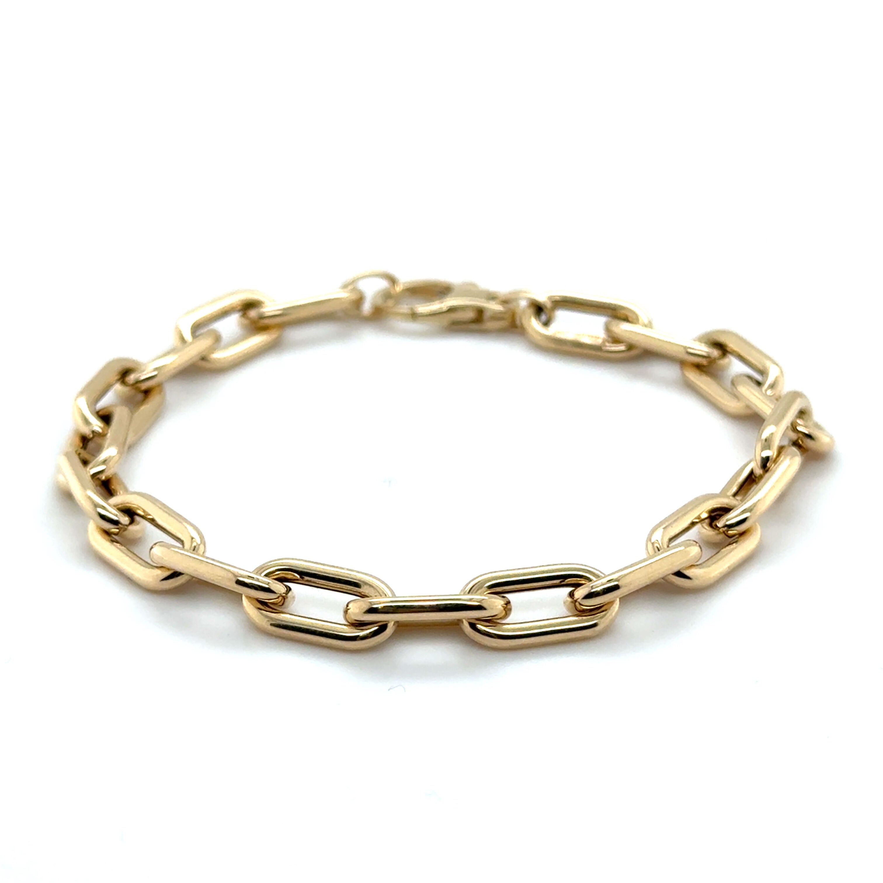 14K Gold Bold Paperclip Bracelet: 7" Rounded Design, Made In Italy