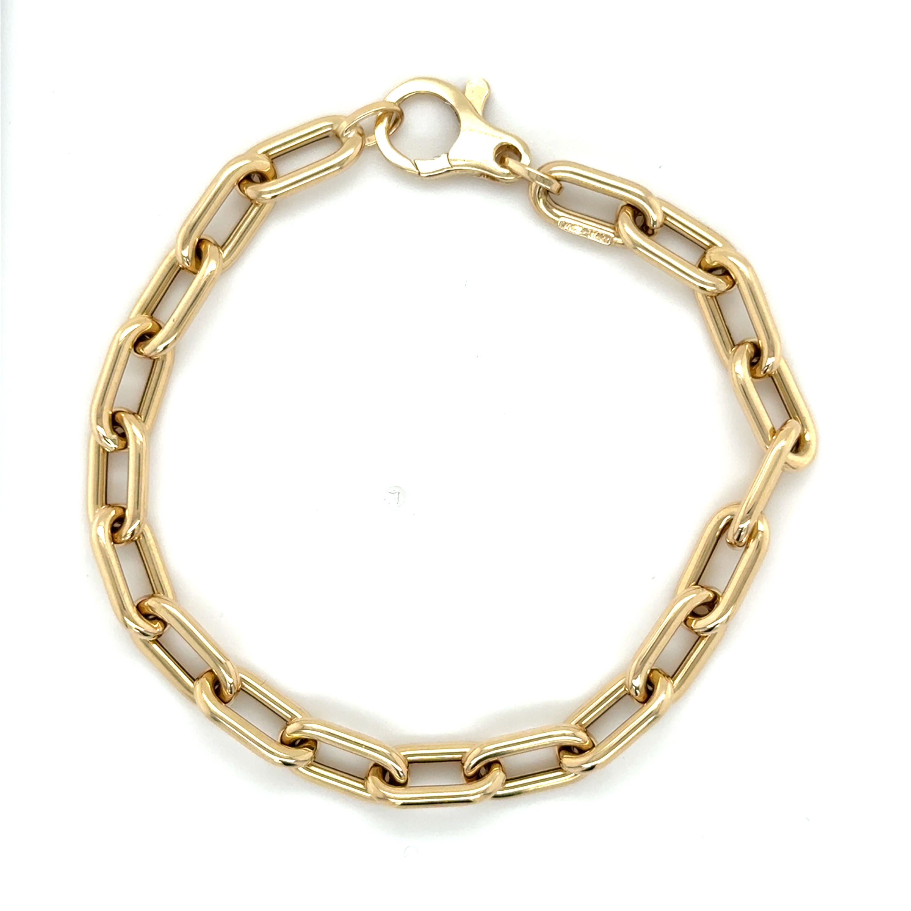 14K Gold Bold Paperclip Bracelet: 7" Rounded Design, Made In Italy