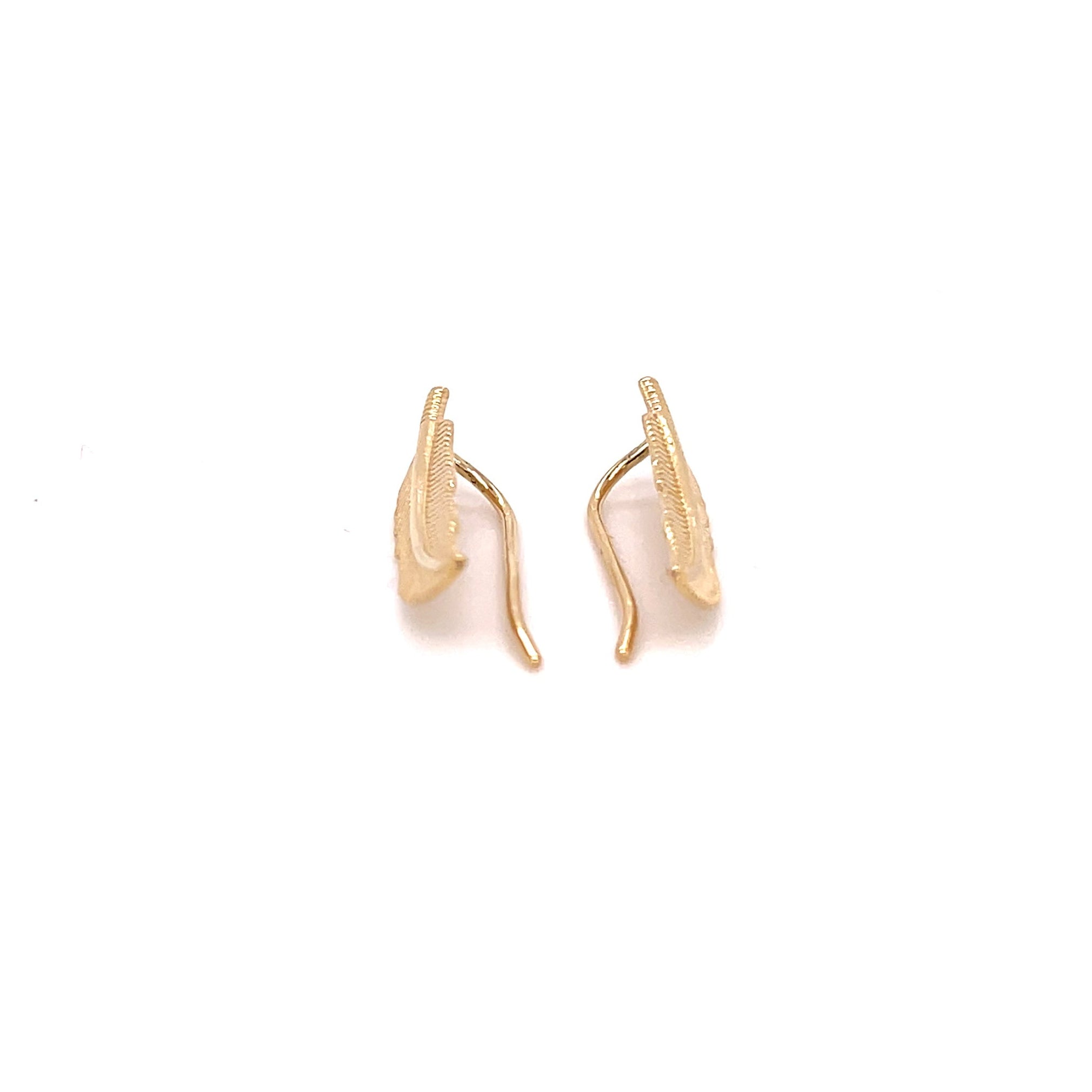 14K Yellow Gold Feather Ear Climber Earrings