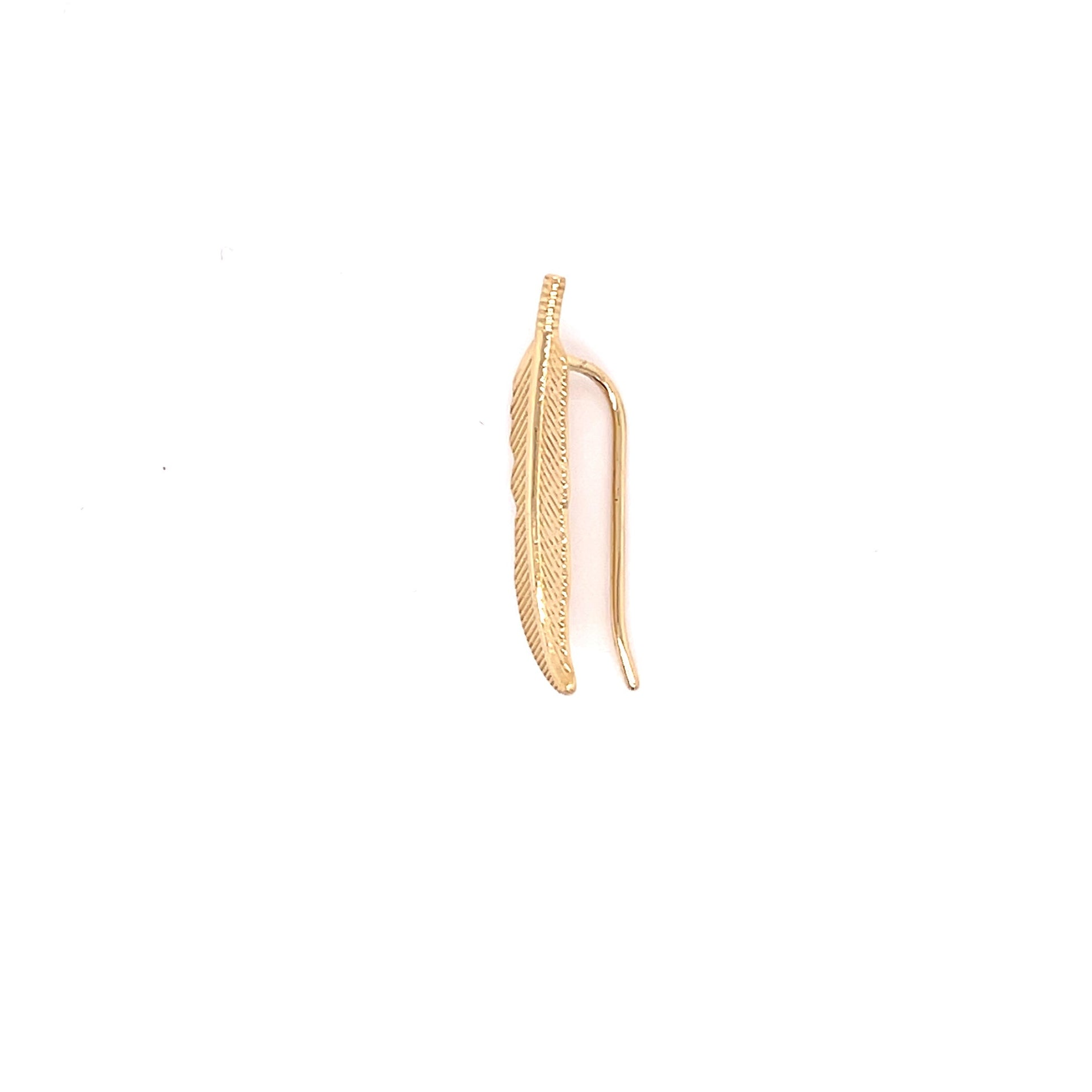 14K Yellow Gold Feather Ear Climber Earrings