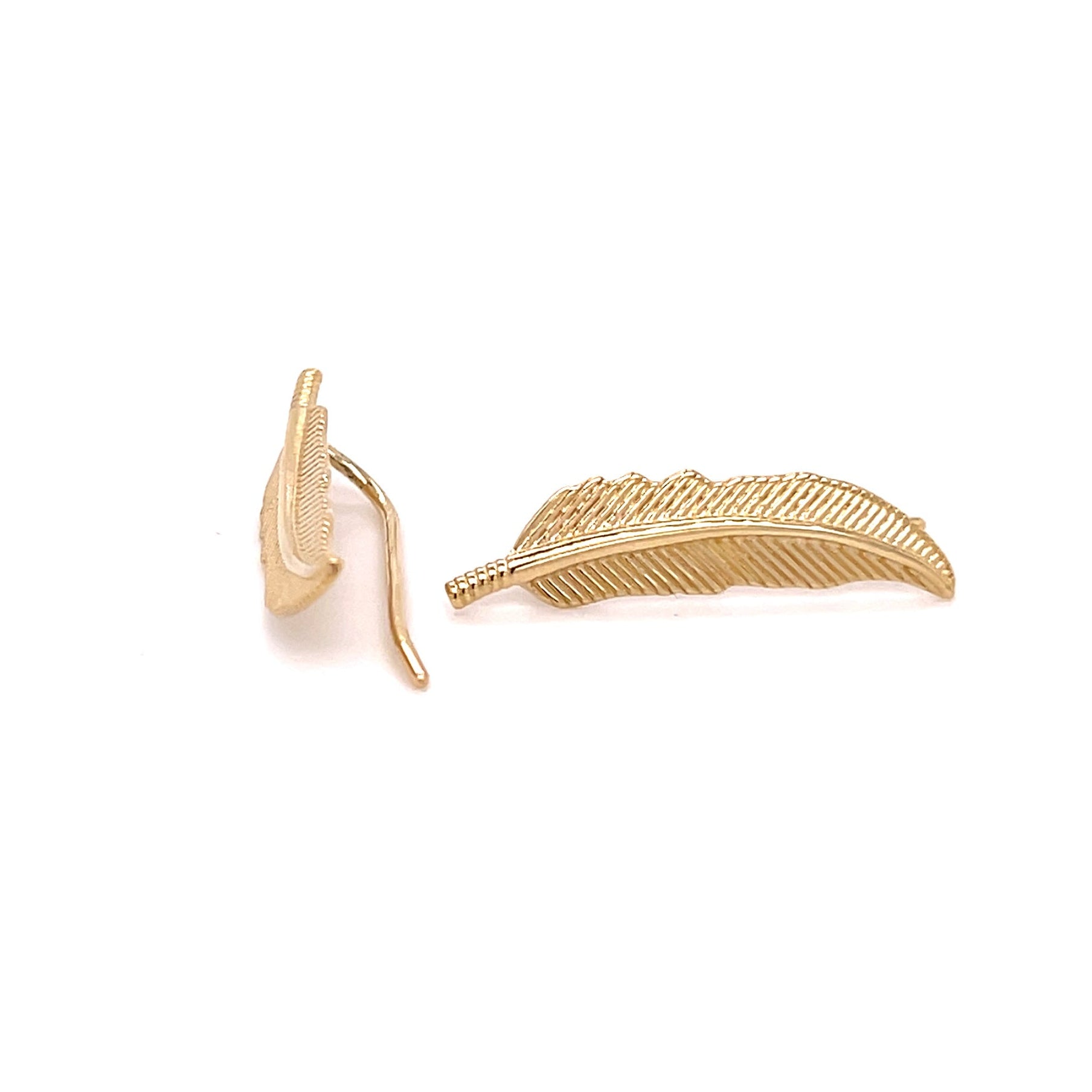 14K Yellow Gold Feather Ear Climber Earrings