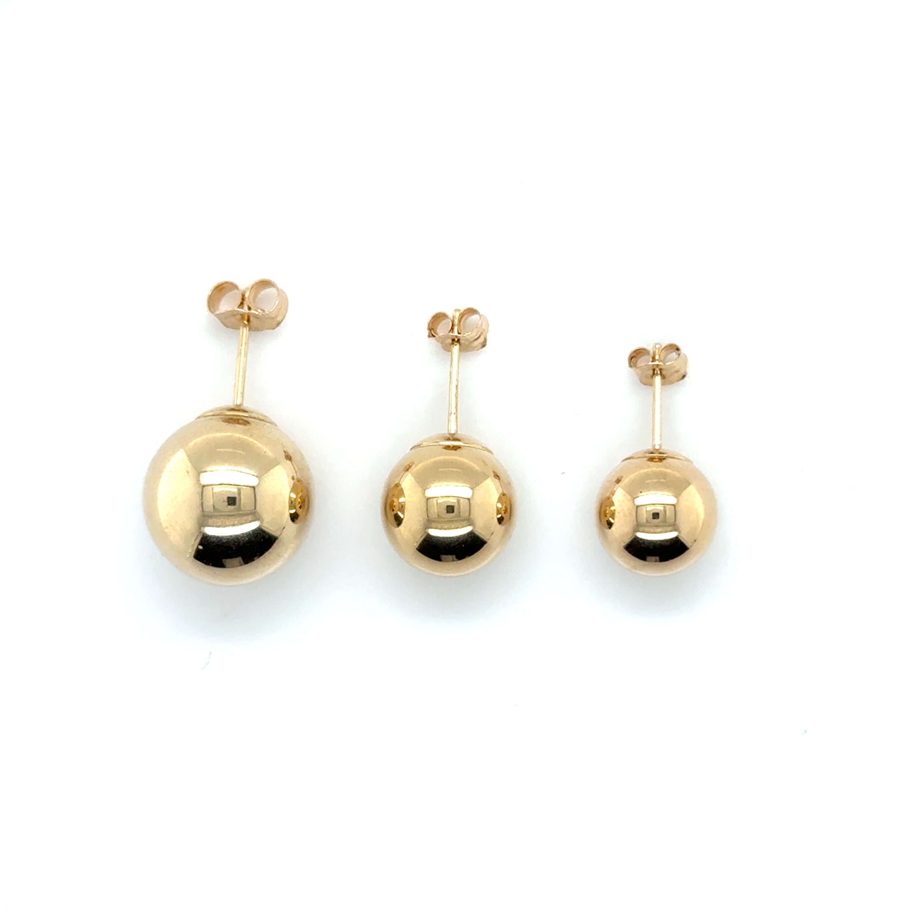 14K Gold Ball Stud Earrings: 9mm, 10mm, 12mm