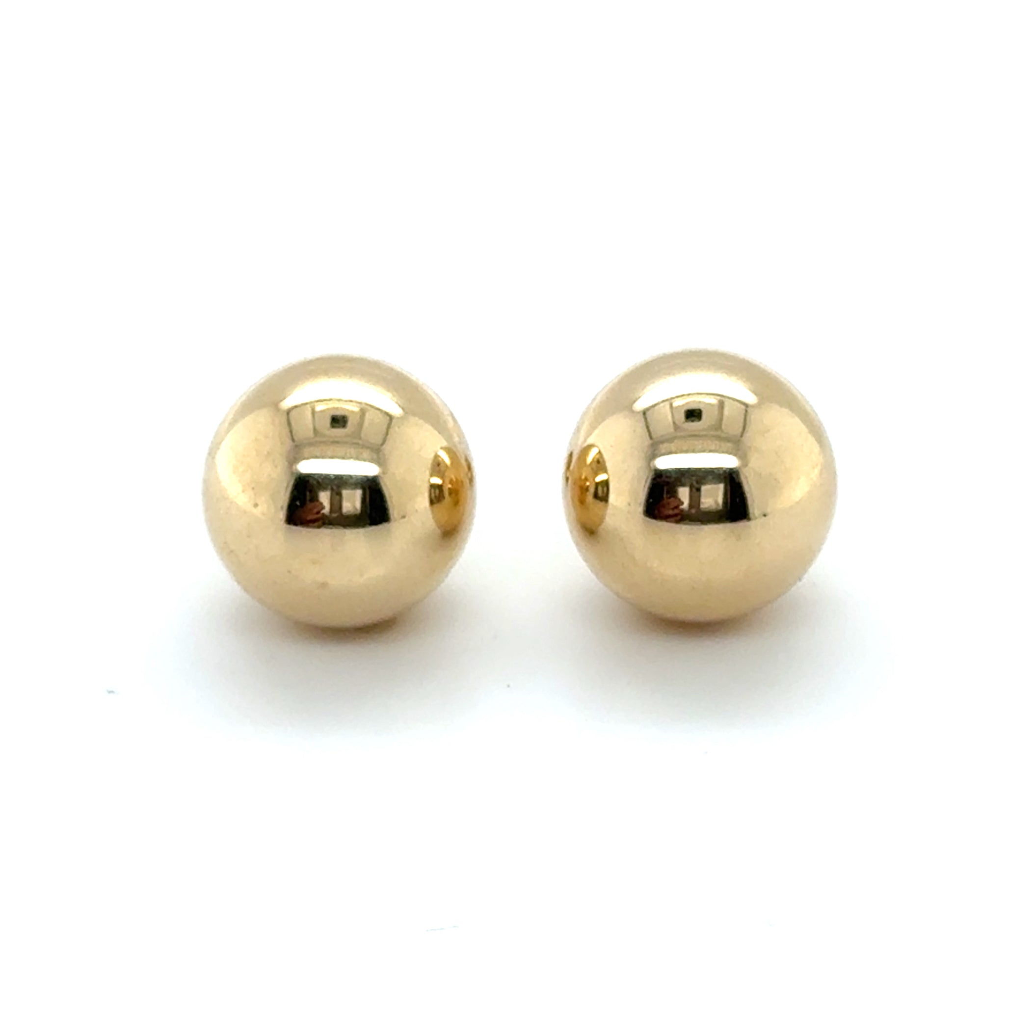 14K Gold Ball Stud Earrings: 9mm, 10mm, 12mm