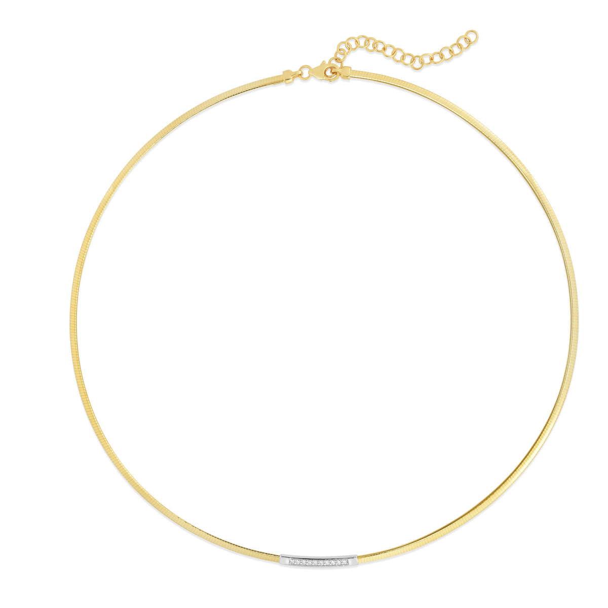 14K Gold Thin Omega Diamond Bar Necklace: 18" to 16" Adjustable