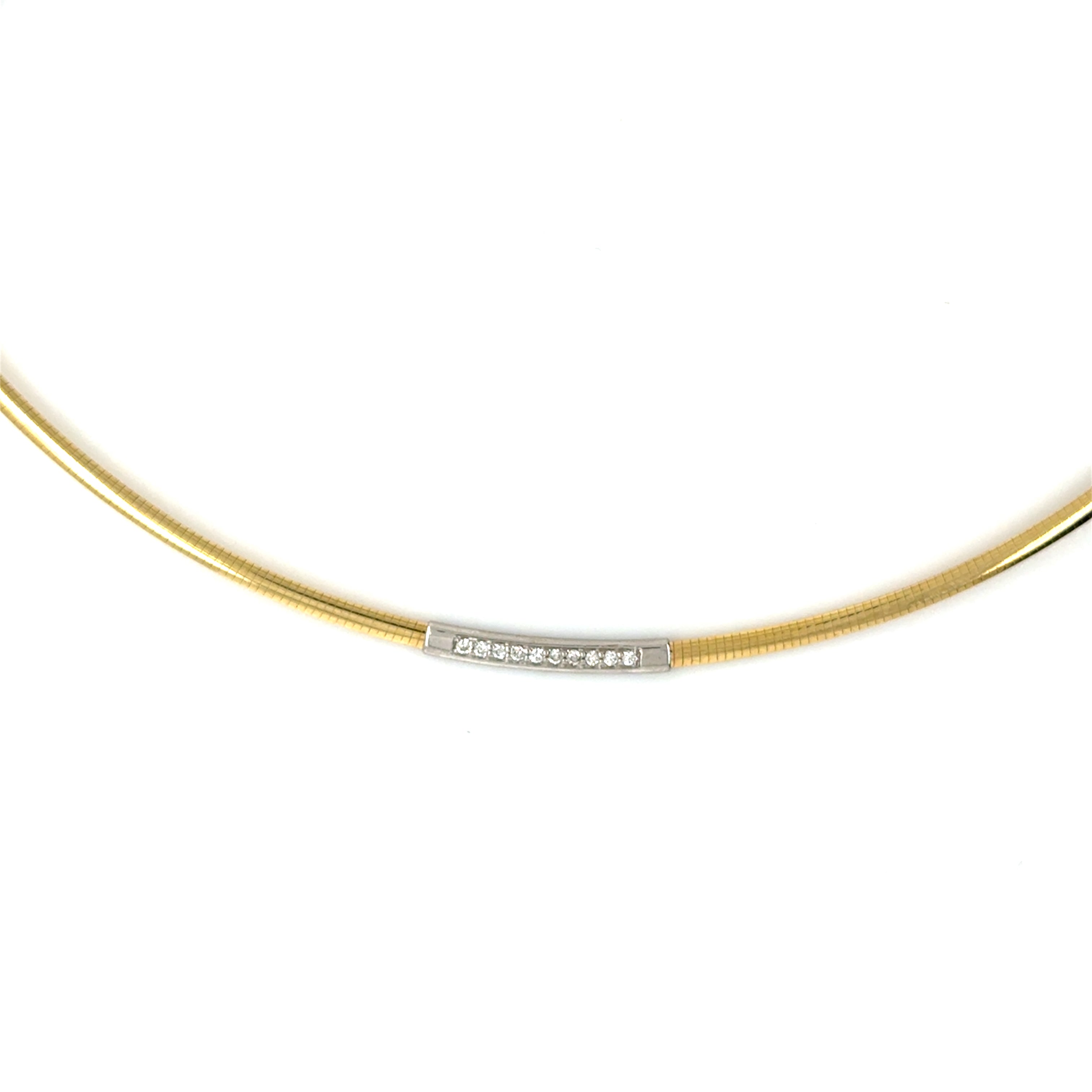 14K Gold Thin Omega Diamond Bar Necklace: 18" to 16" Adjustable