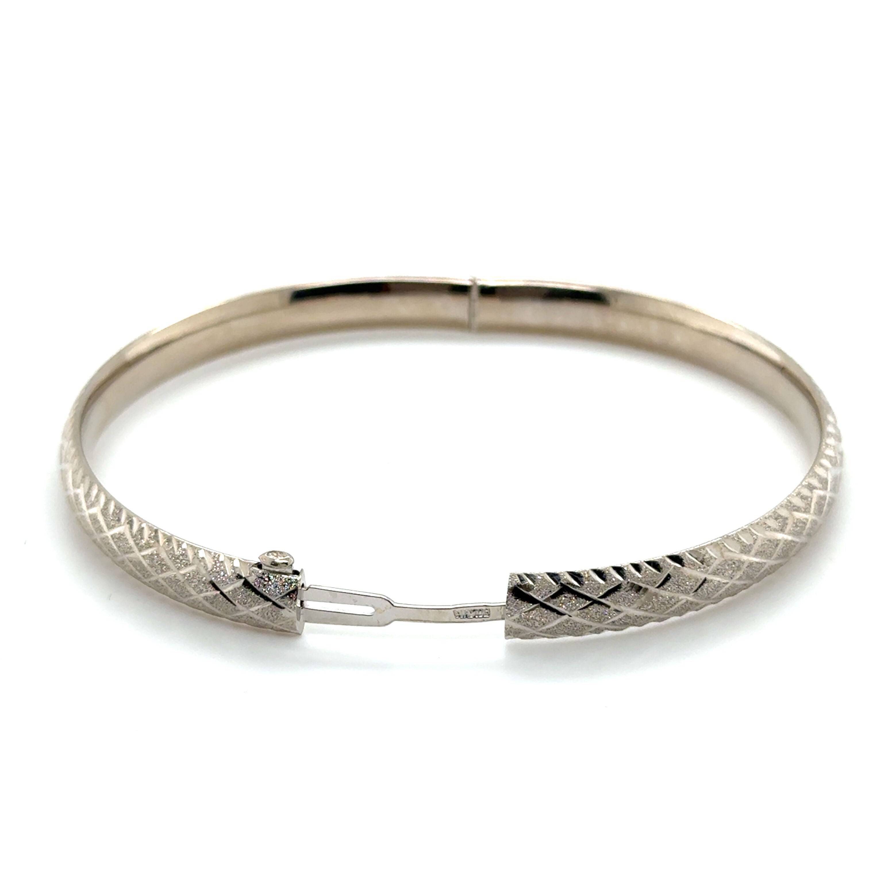 14K White Gold Textured Bangle Bracelet: X-Design