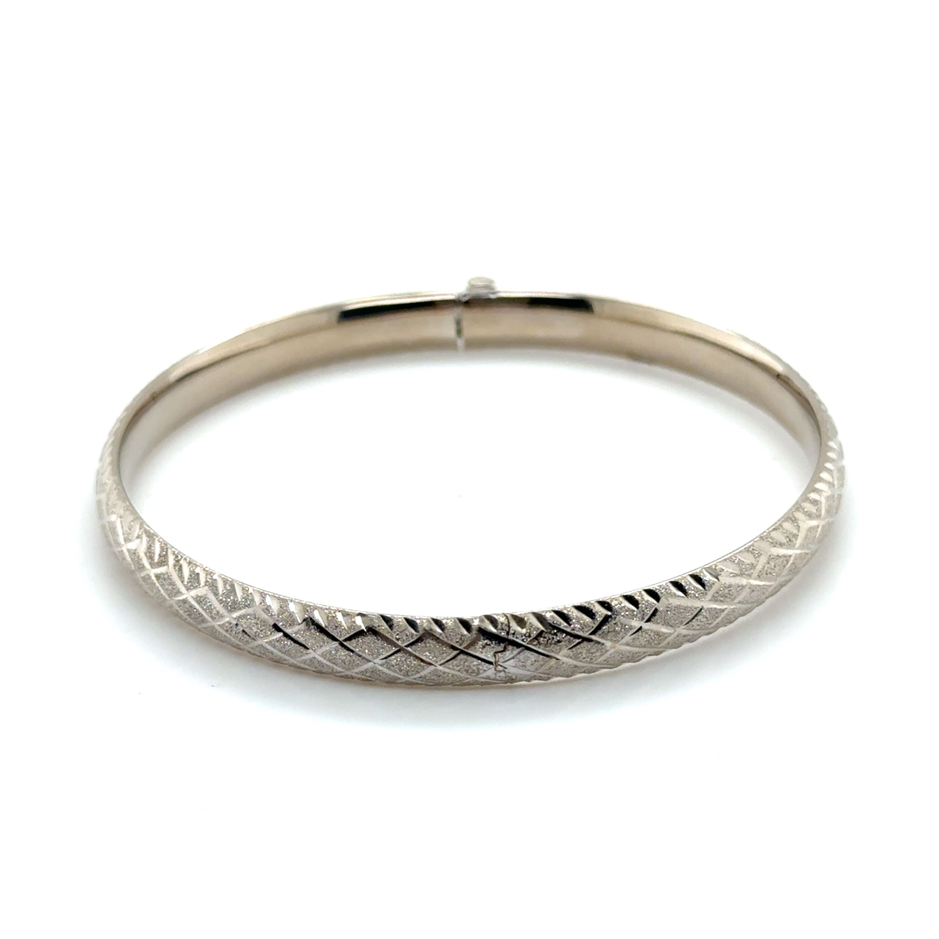 14K White Gold Textured Bangle Bracelet: X-Design