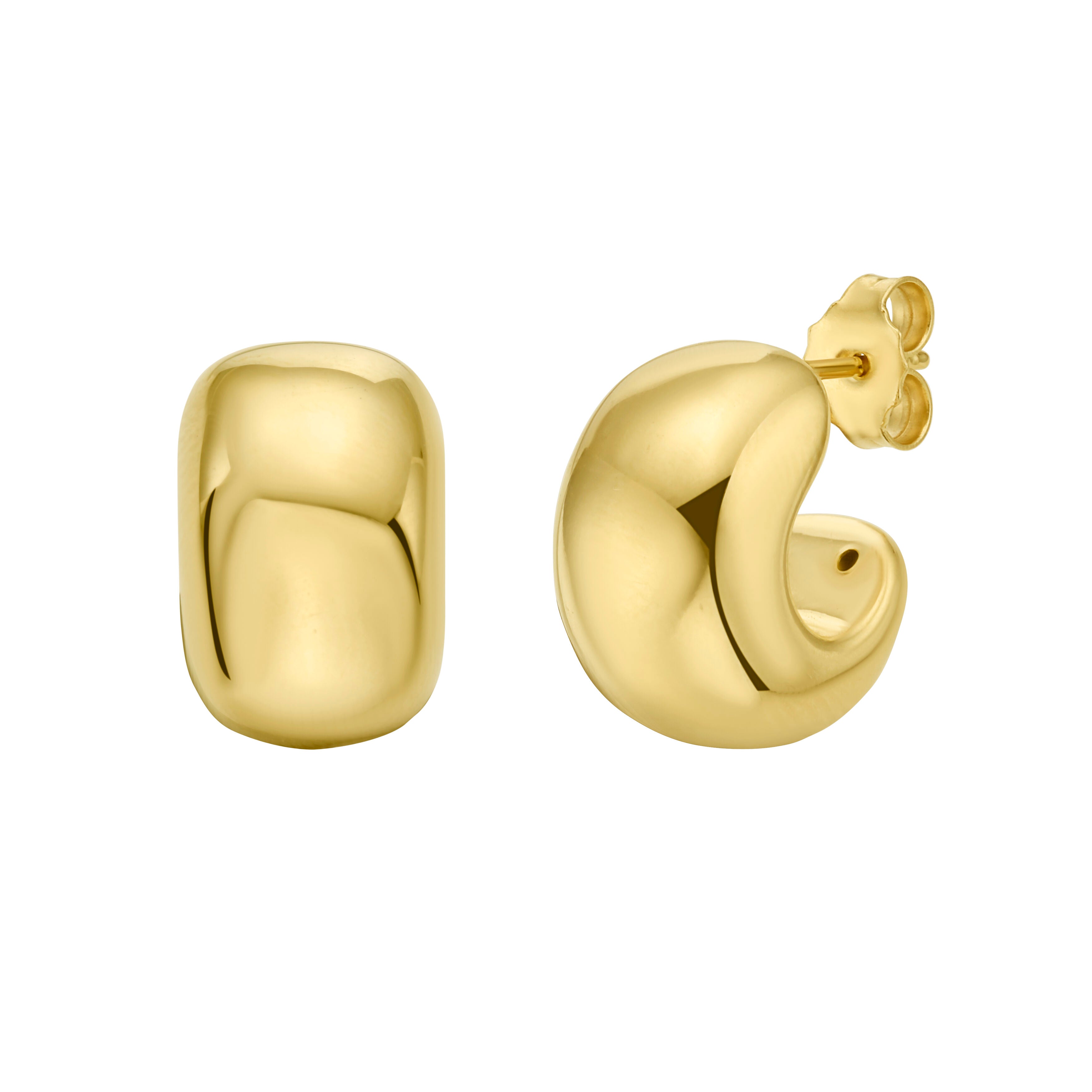 14K Gold Puffed Huggie C-Hoop Earrings