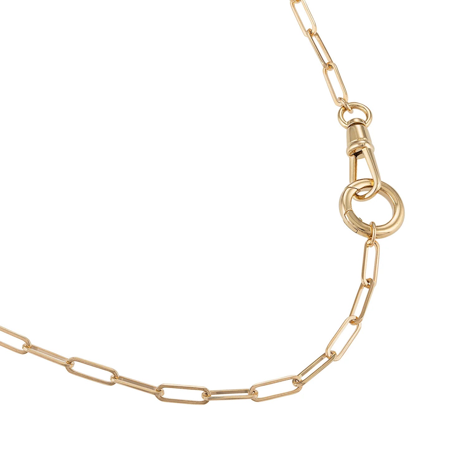 14K Gold Double Clasp Paperclip Necklace: Swivel Clasp & Circle Charm Holder, Made In Italy