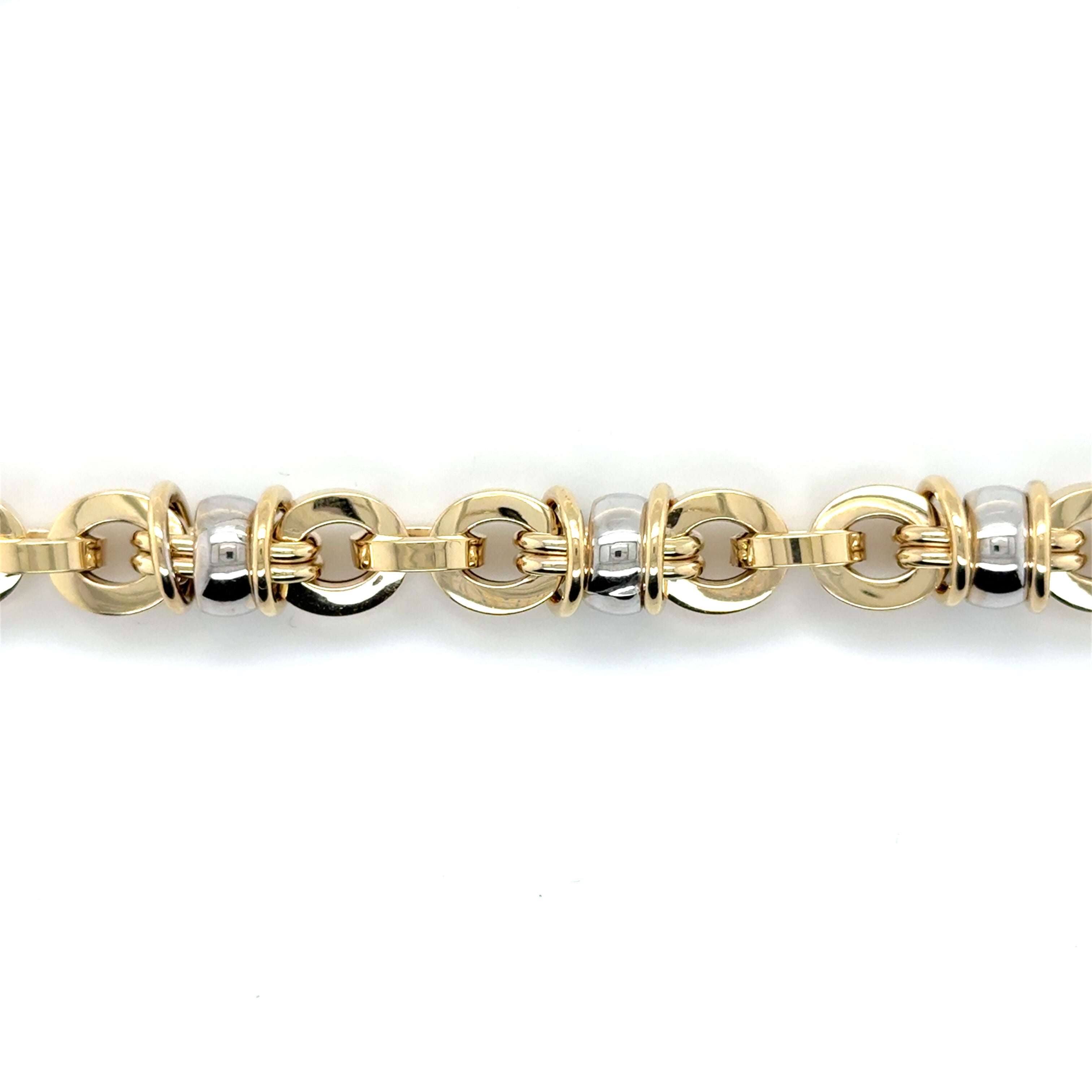 14K Two Tone Gold Chunky Mixed Link Bracelet: Oval and Rondel, 7.5 Inch
