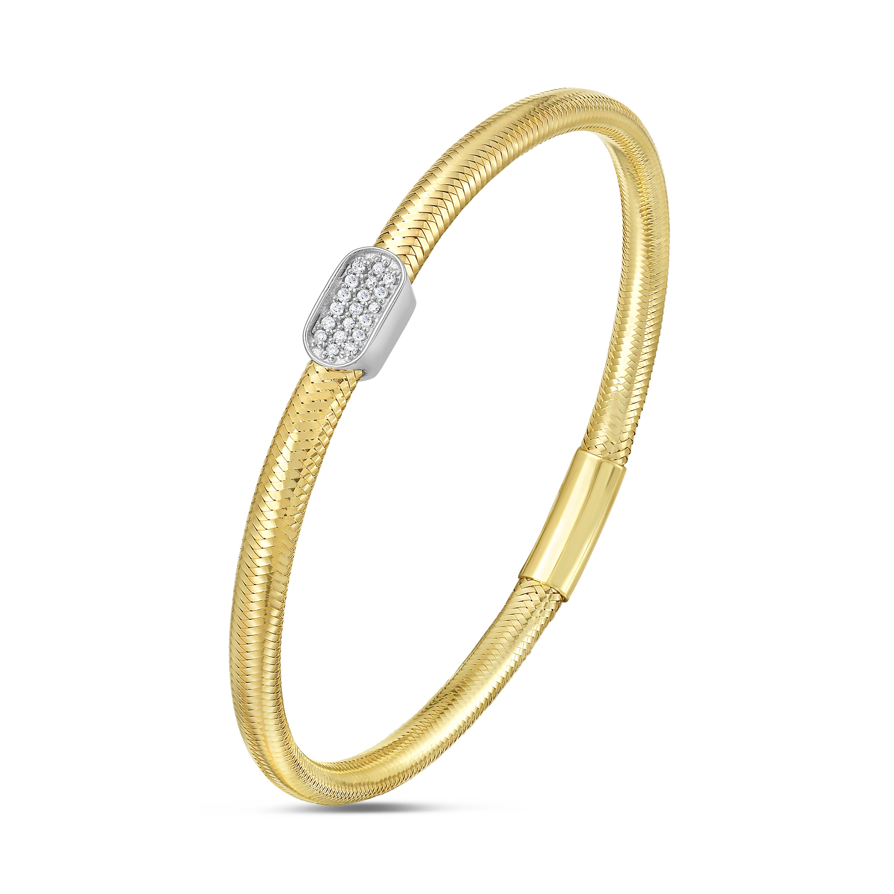 14K Gold & Diamonds Stretch Mesh Bangle Bracelet: Slip-on