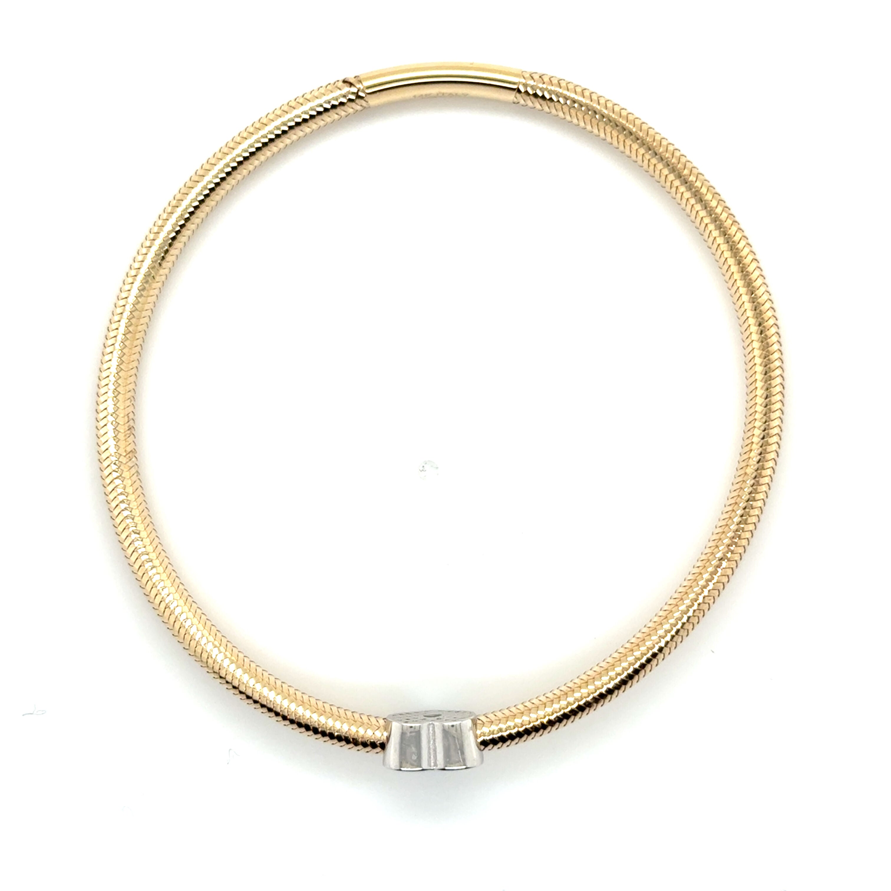 14K Yellow Gold & Diamonds Heart Stretch Mesh Bangle Bracelet: Slip-on