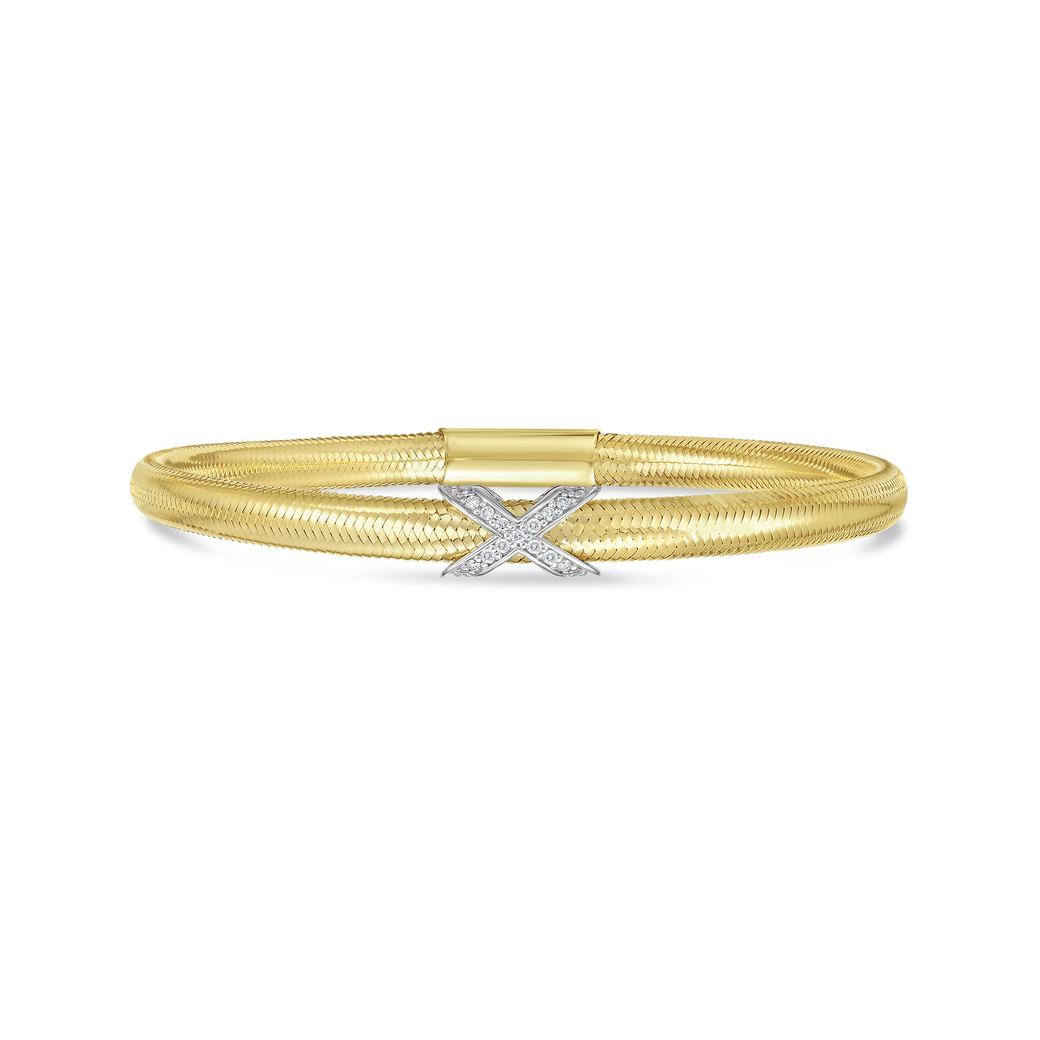 14K Yellow Gold & Diamonds X Stretch Mesh Bangle Bracelet: Slip-on