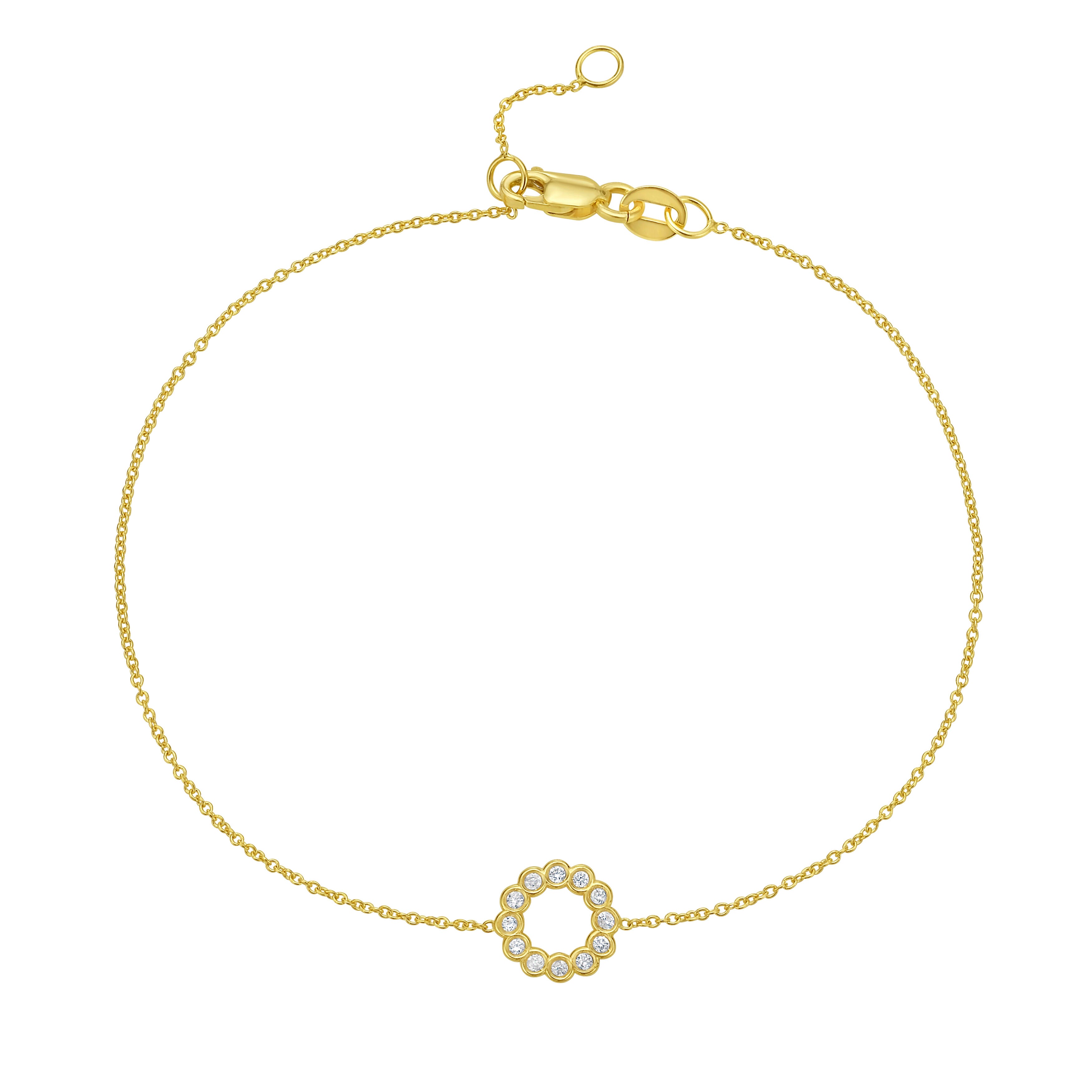 14K Gold Diamond Circle Dainty Bracelet Adjustable 6.75–7.25 Inch