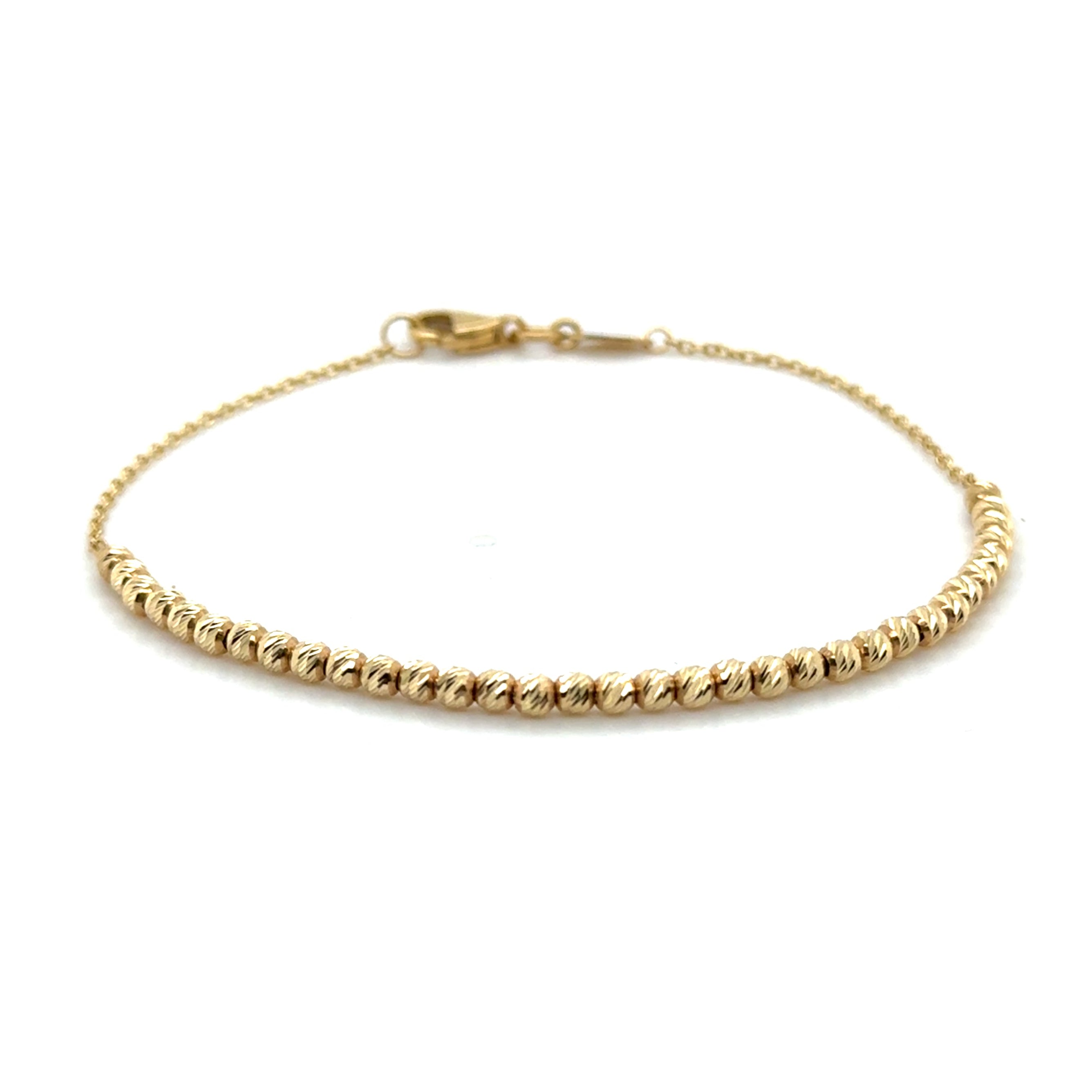 14K Solid Gold Diamond Cut Bead Bracelet – Textured, Elegant, Polished