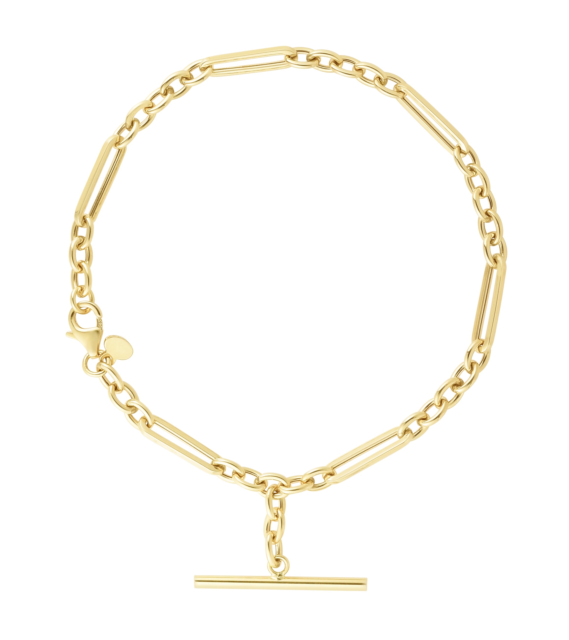 14K Gold T Bar Drop Chain Bracelet – Mixed Links, Polished, Stylish, Durable