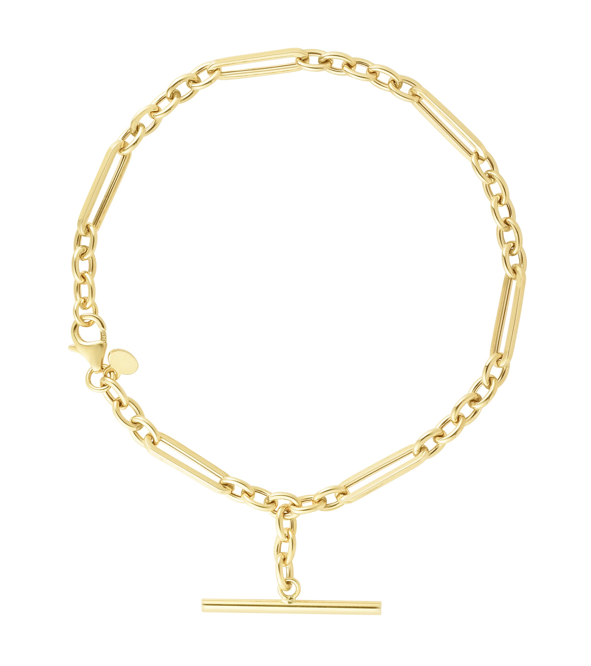 14K Yellow Gold Mixed Link T-Bar Drop Bracelet, 4mm