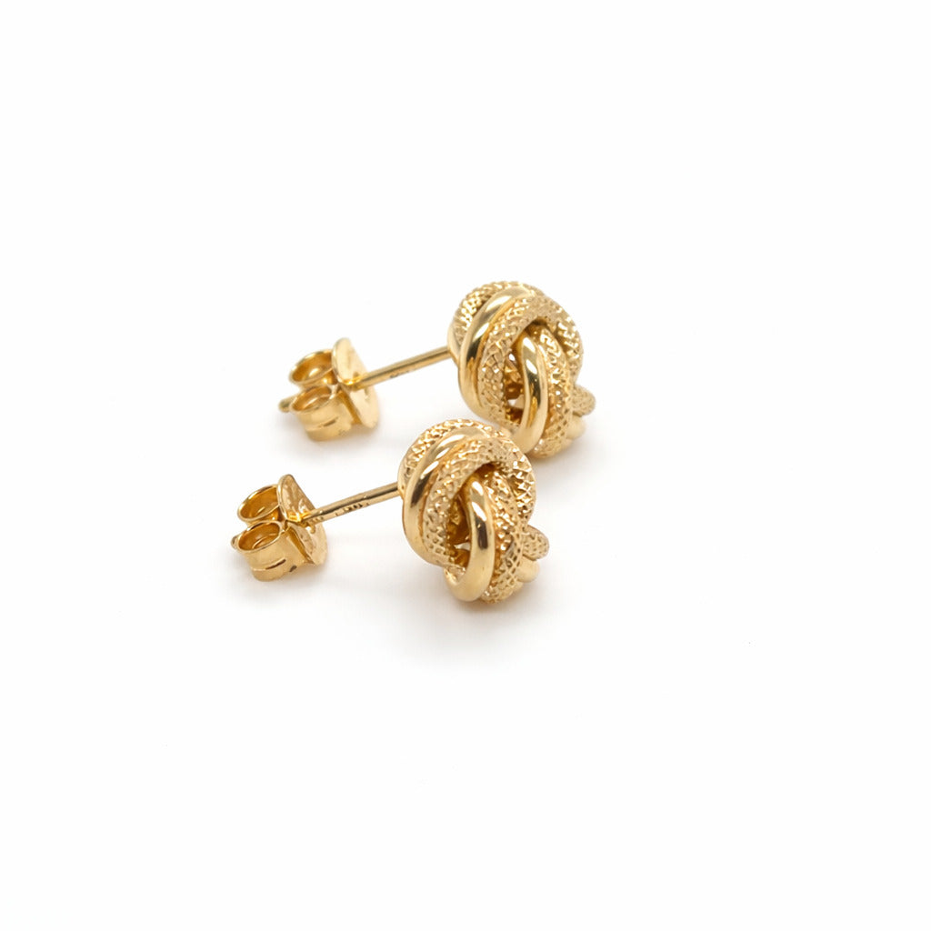 14K Gold Love Knot Stud Earrings: 9mm, Polished And Diamond Cut Design