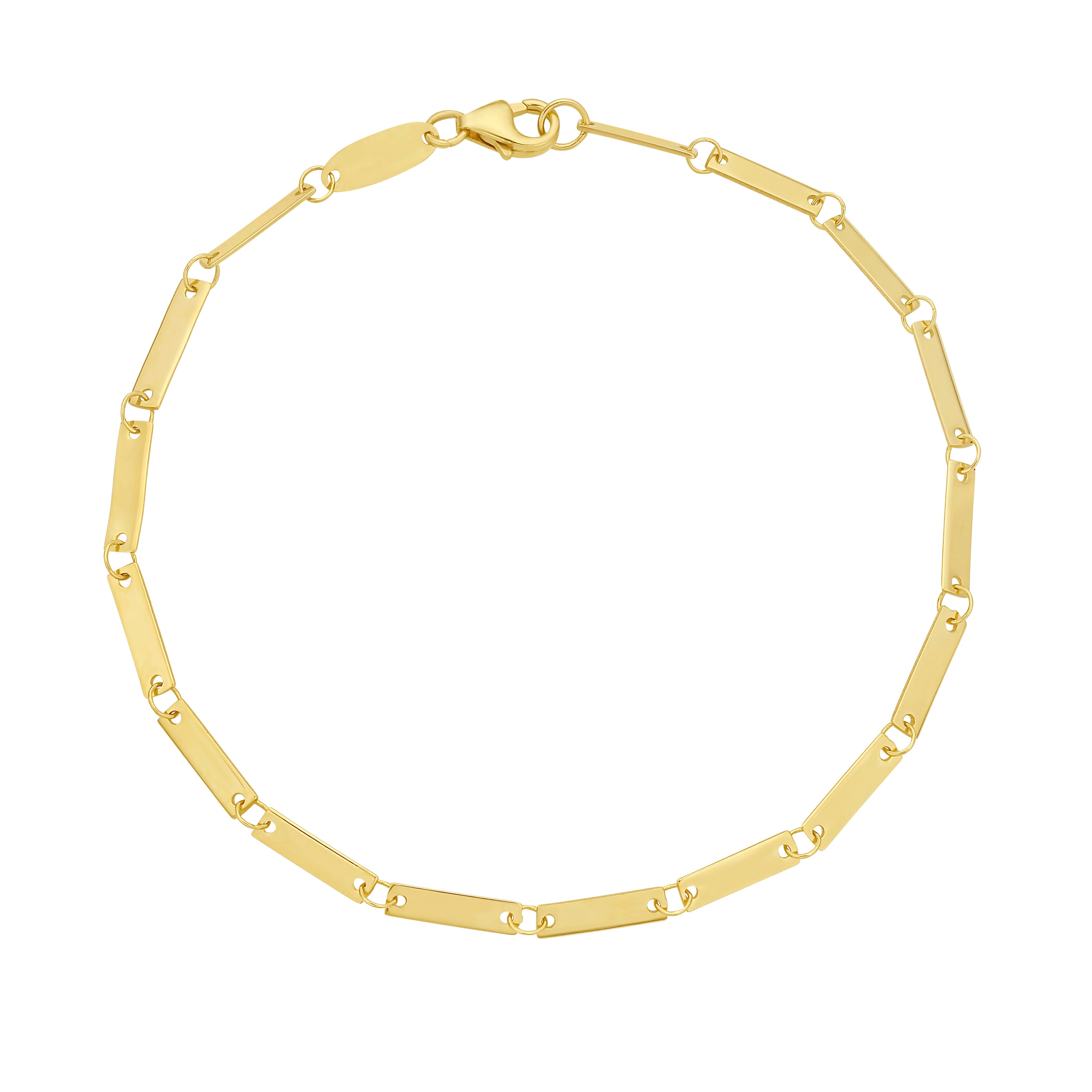 14K Solid Rectangular Bar Link Chain Bracelet 7 Inch - Luxury, Fine, Minimalist