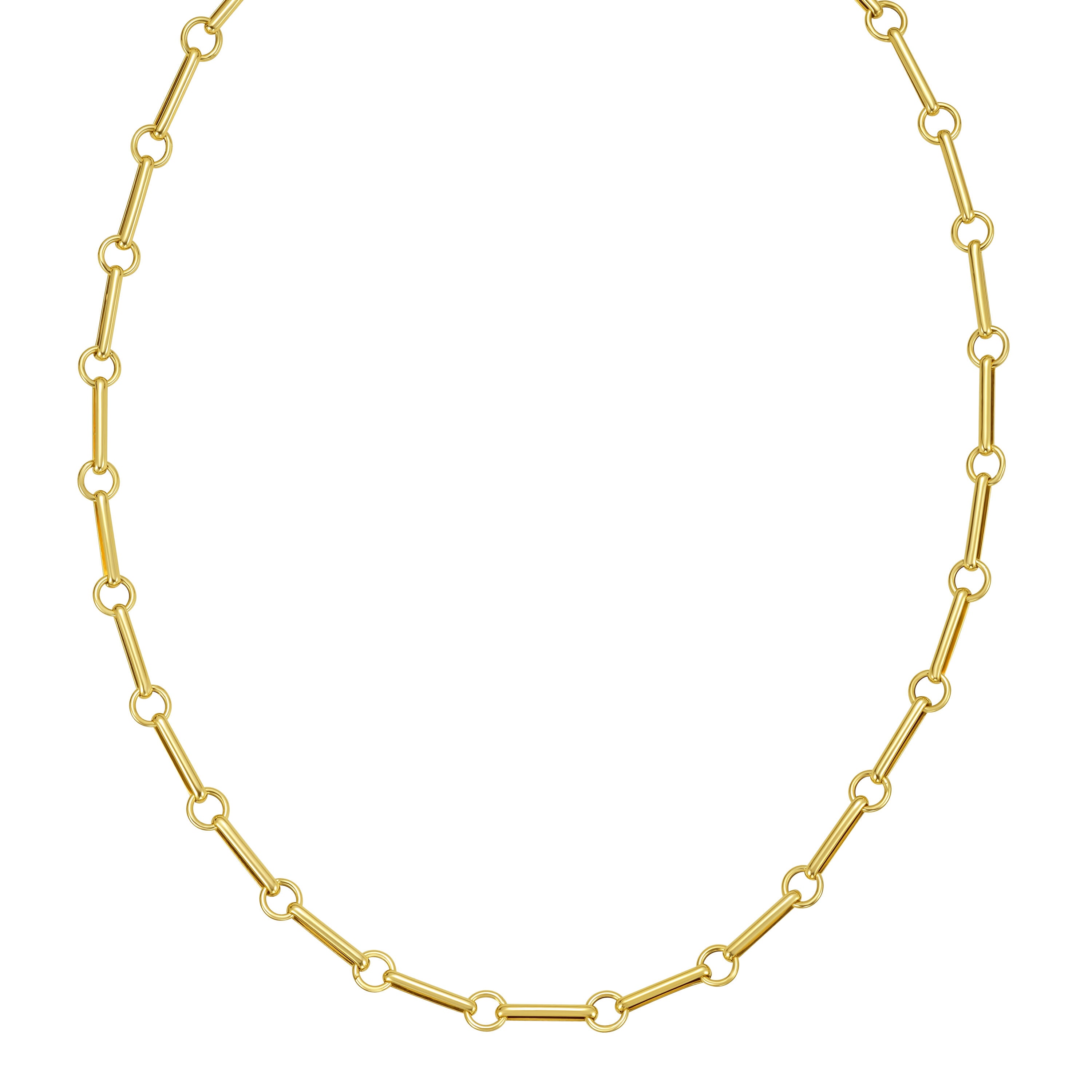 14K Solid Gold Bar & Circle Link Chain Necklace 18 Inch