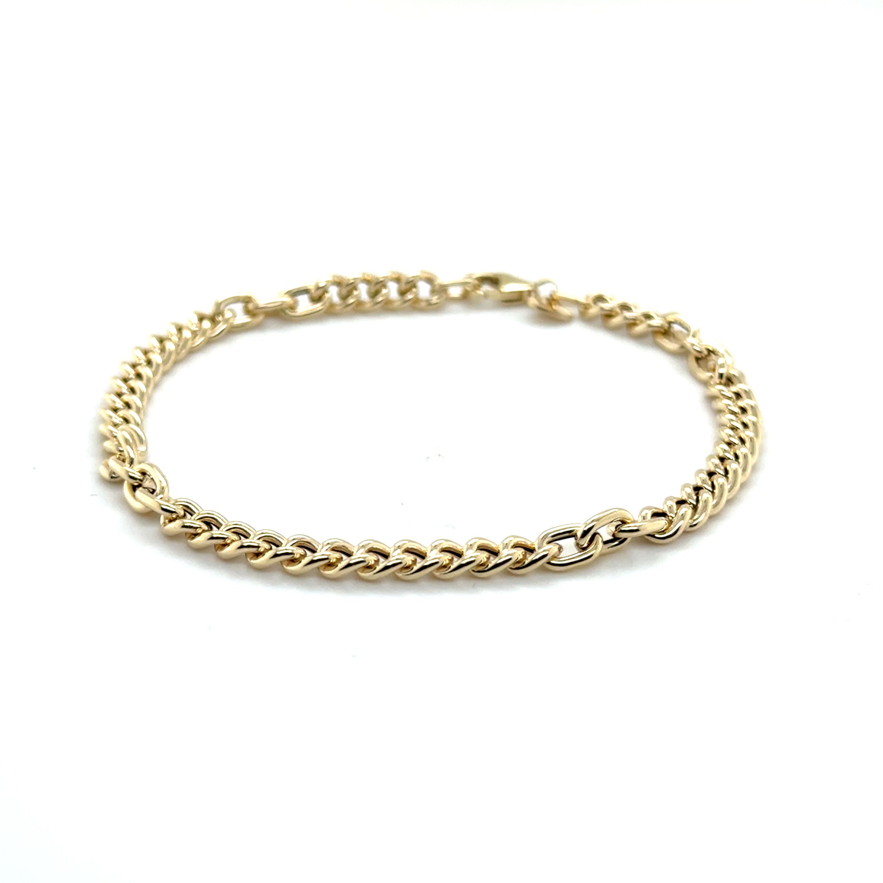 14K Yellow Gold Cuban & Oval Mixed Link Bracelet