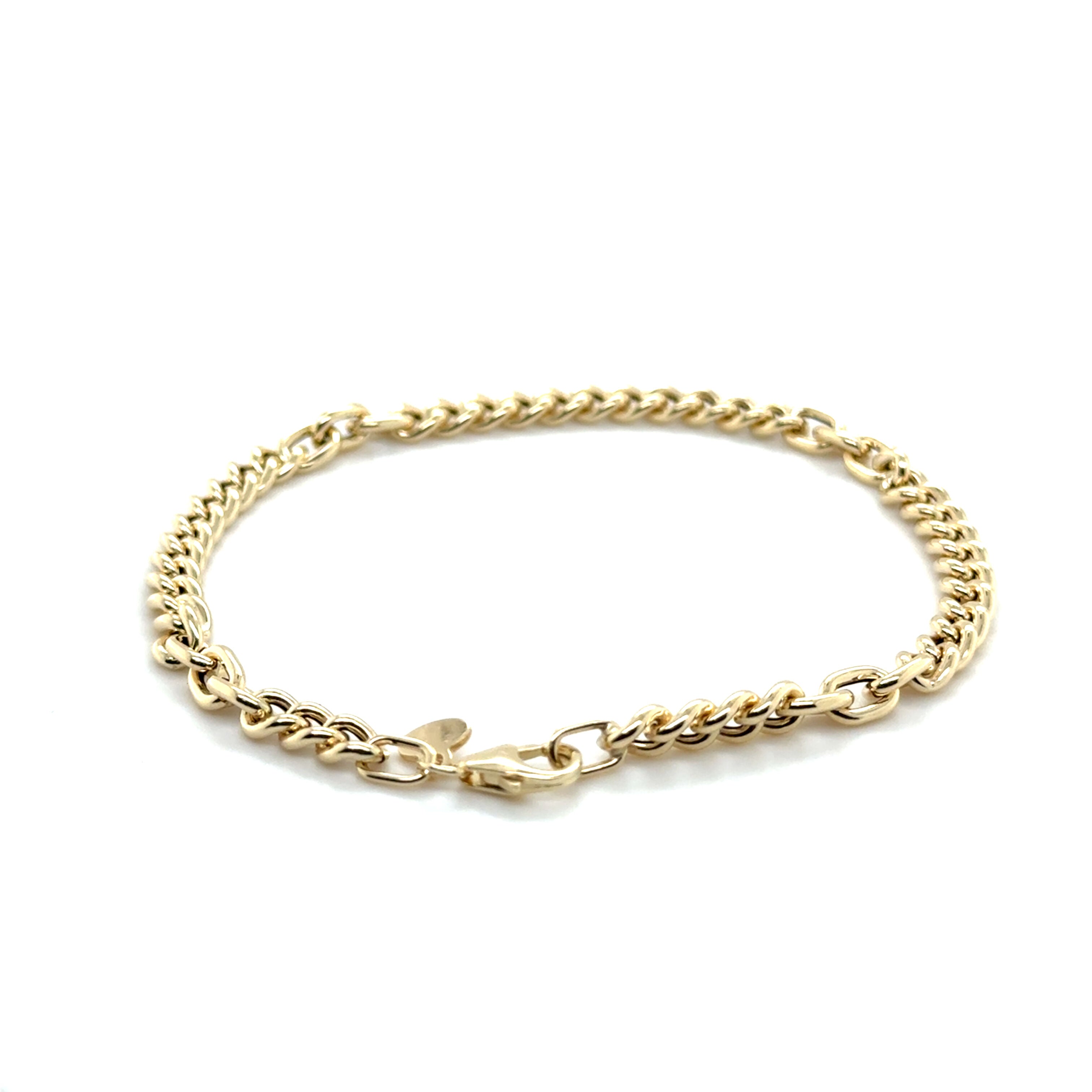 14K Yellow Gold Cuban & Oval Mixed Link Bracelet