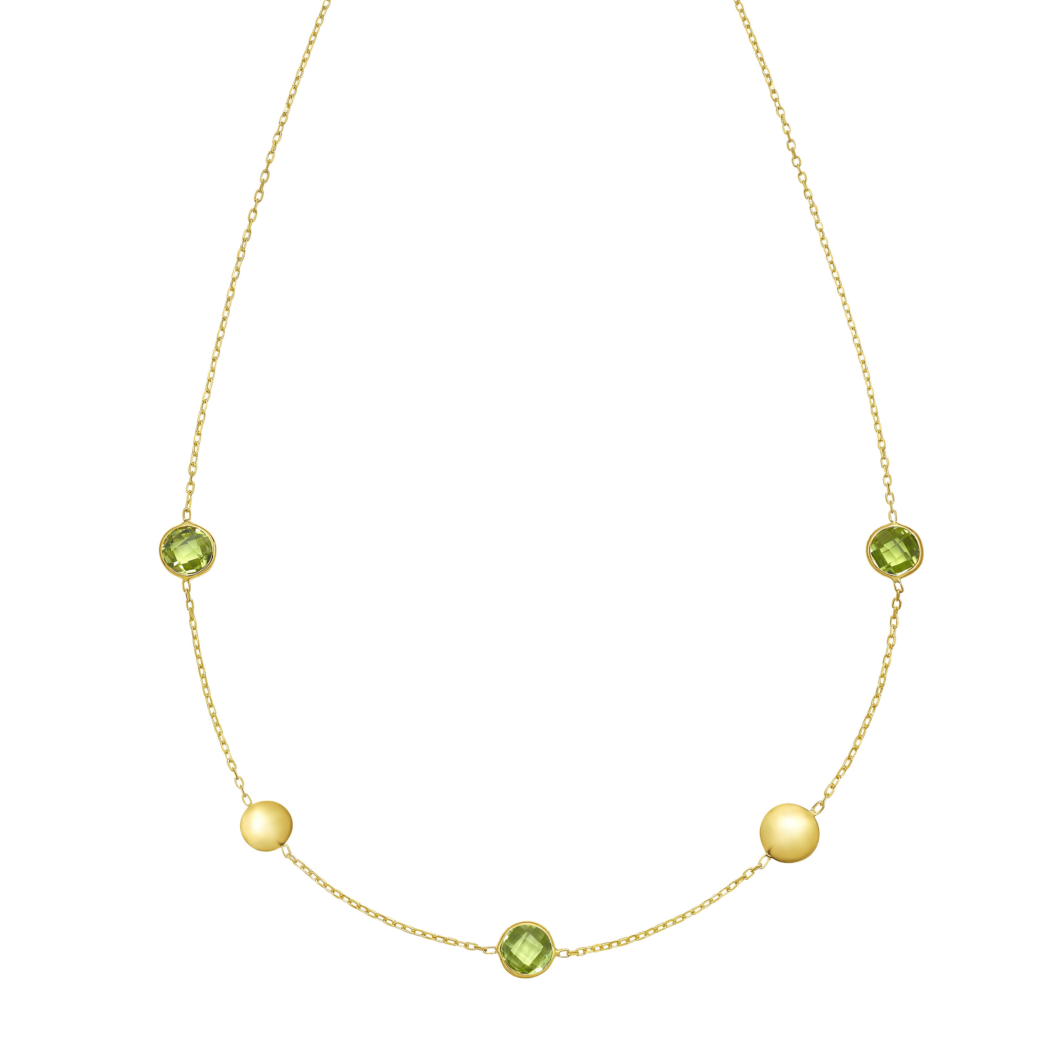 14K Gold Peridot & Pebble Bead Necklace: 18" Adjustable