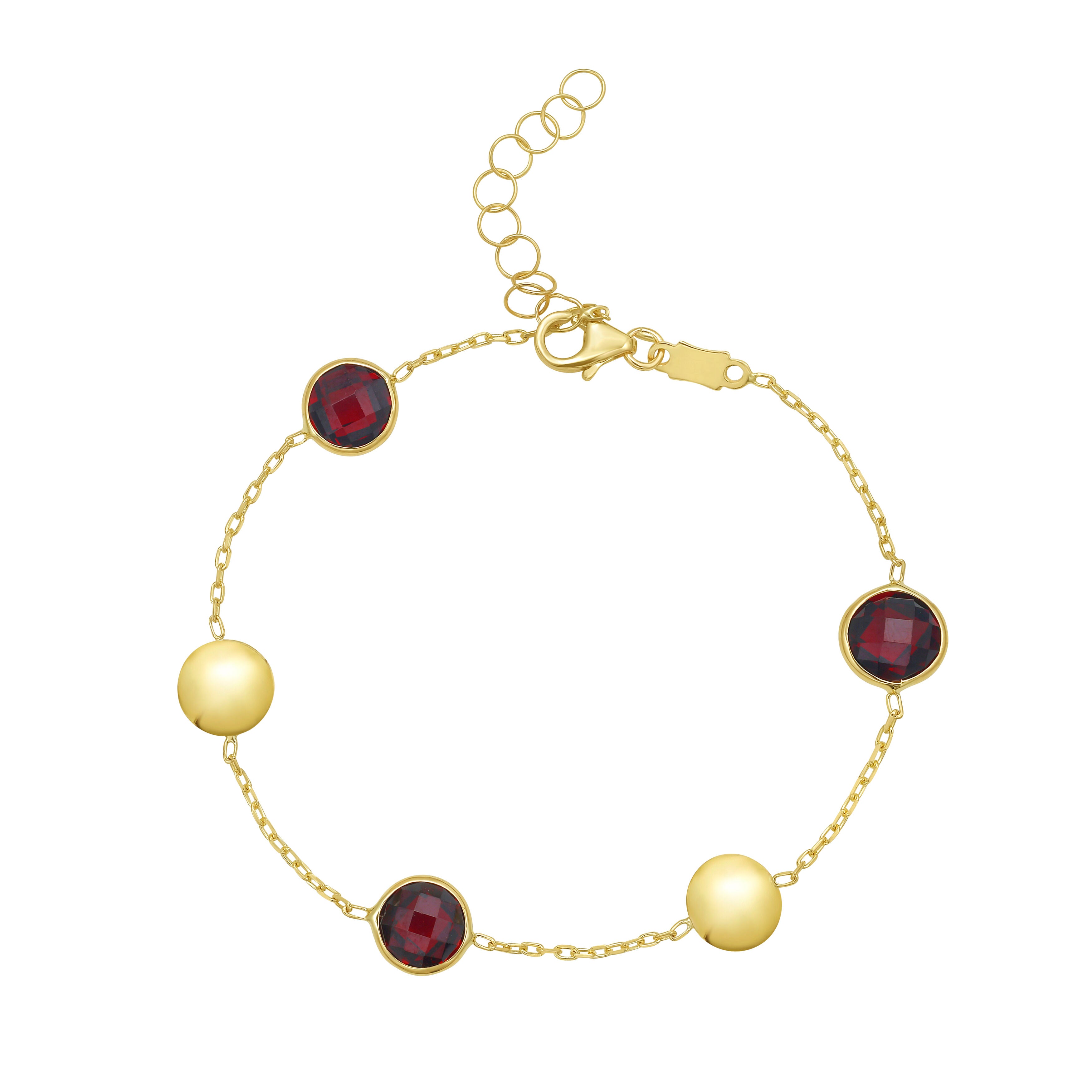 14K Gold Garnet & Pebble Bead Bracelet