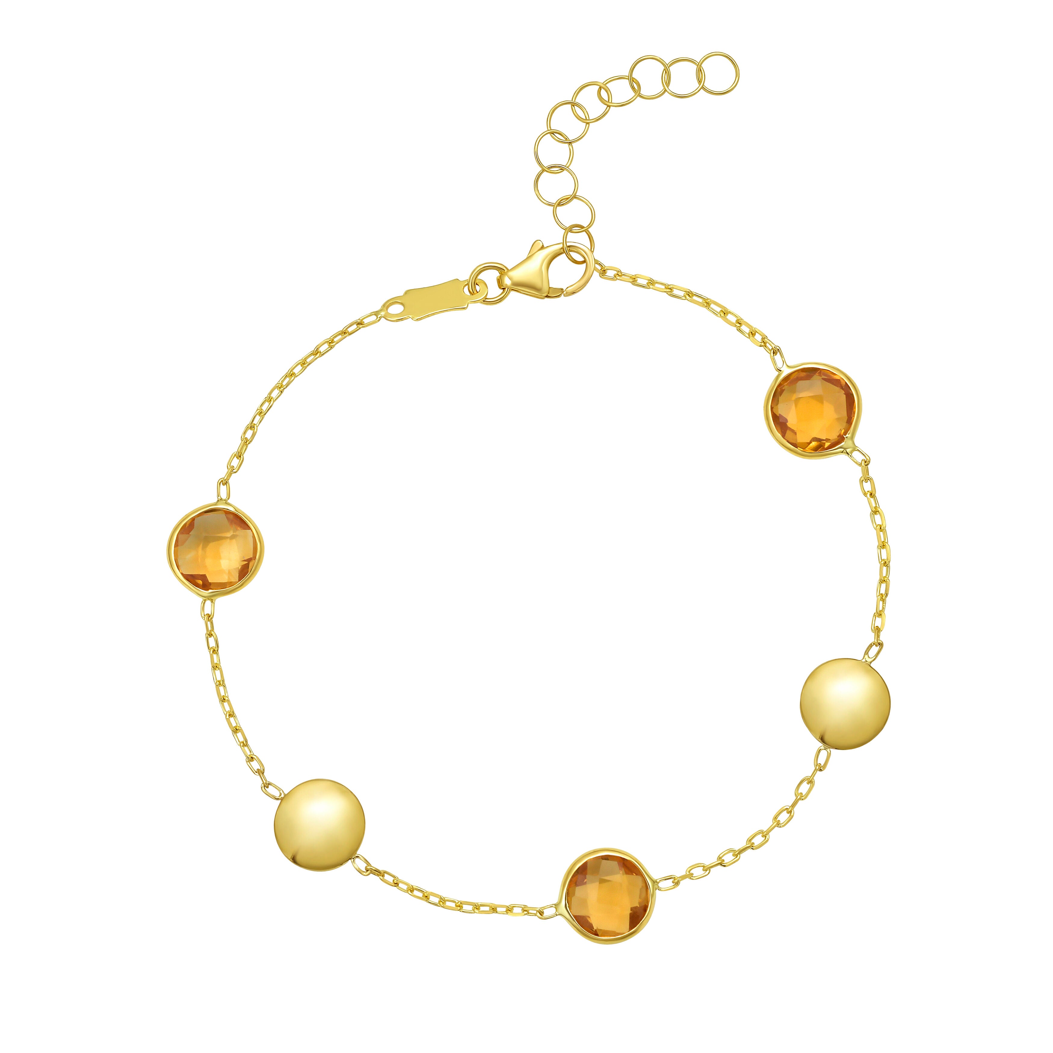 14K Gold Citrine & Pebble Bead Bracelet
