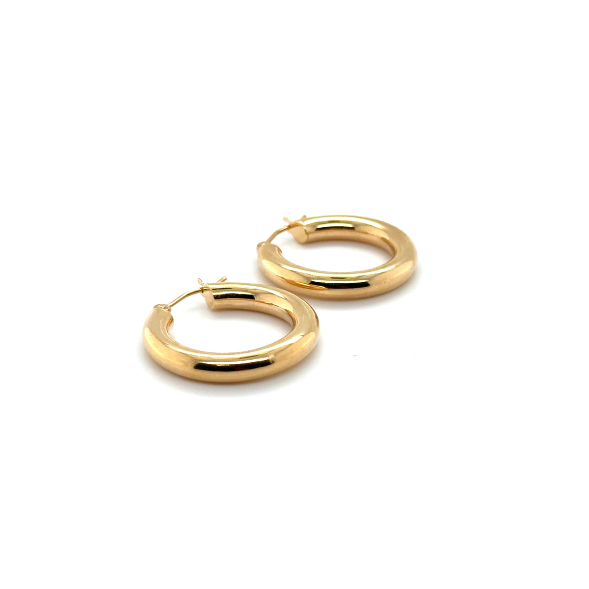 14K Yellow Gold Bold Polished Hoop Earrings, 25mm, 4mm Thick
